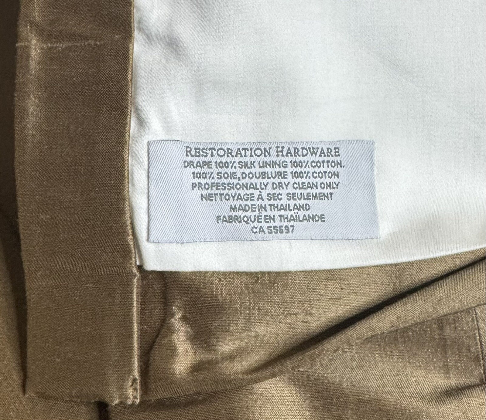 Restoration Hardware Thai Silk Solid Drapery French Pleat 46″W x 108″L Goldenrod