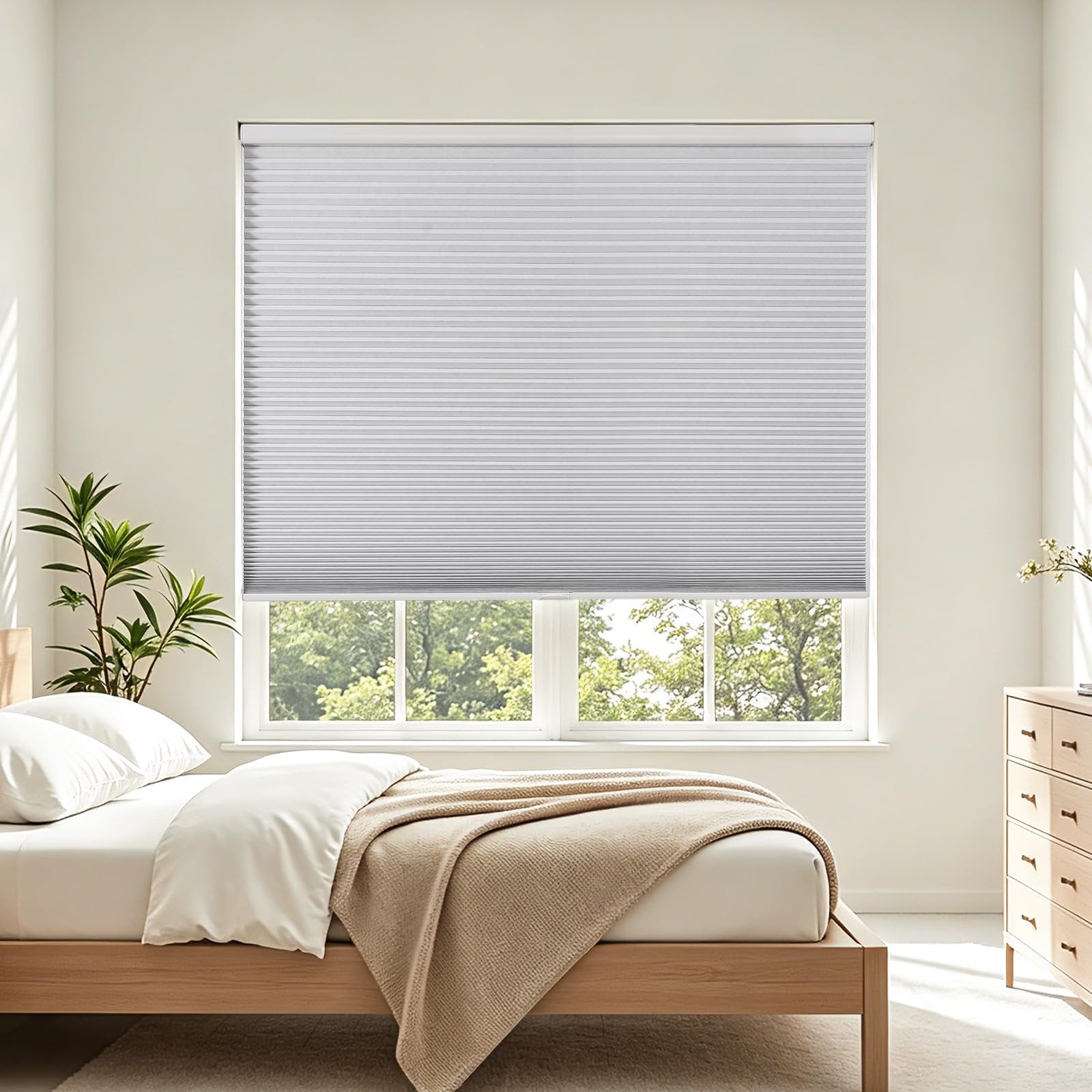Joydeco Cordless Cellular Shades 46 Inch Wide Blackout Honeycomb Blinds For