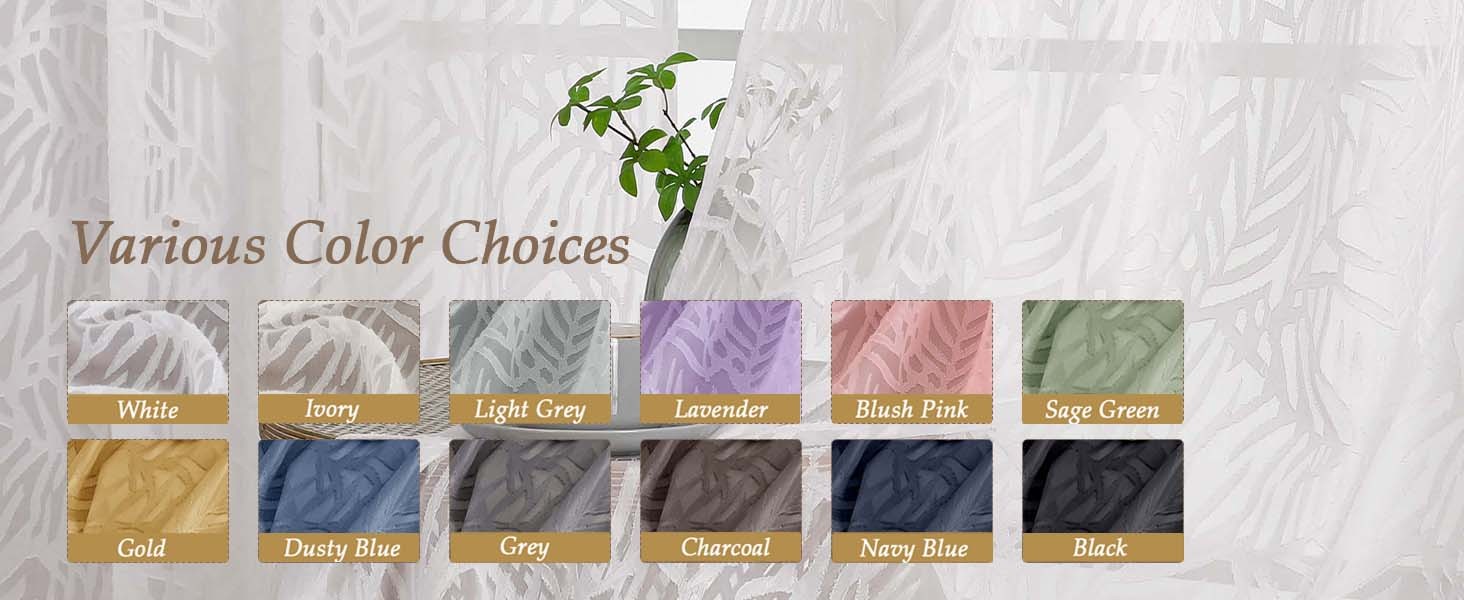 Navy Blue Sheer Curtains 72 Inches Long 2 Panels, Voile Soft Airy Leaf Jacquard