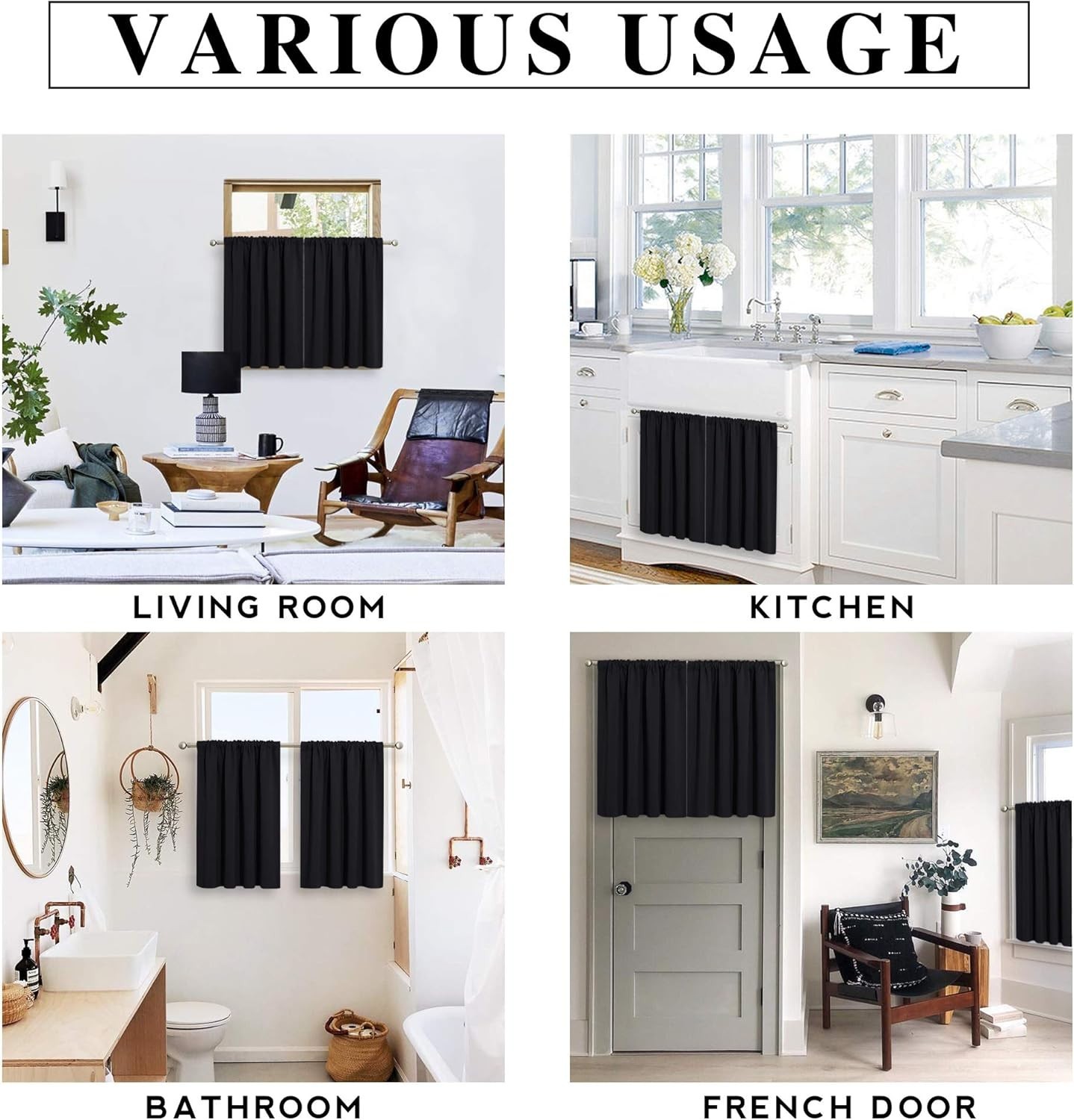 Complete Light Control Blackout Curtains – 2 Panels 42″W x 36″L for Home Decor