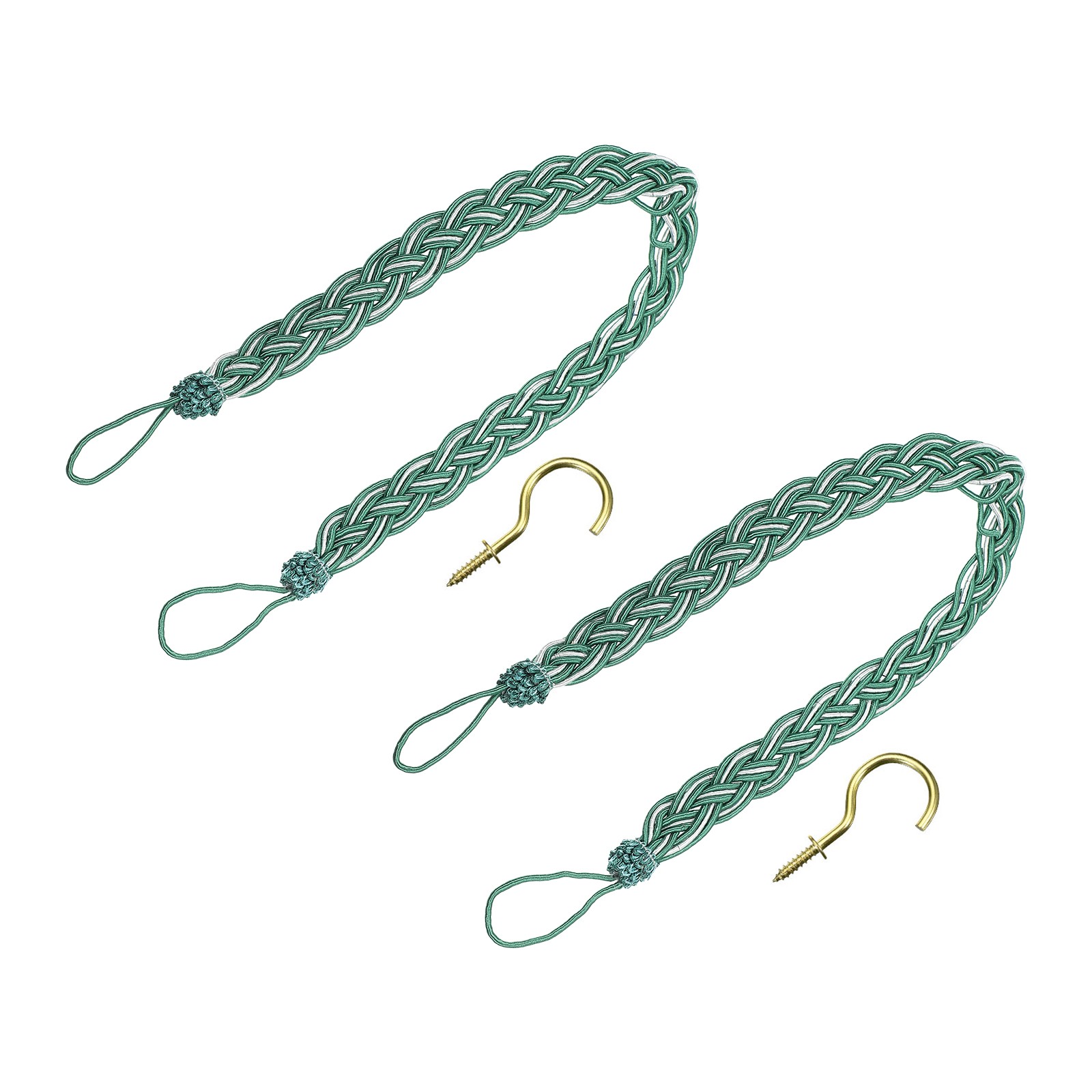 2Pcs 58cm/23″ Curtain Tiebacks Braided Drapery Holdback Holder Dark Green]