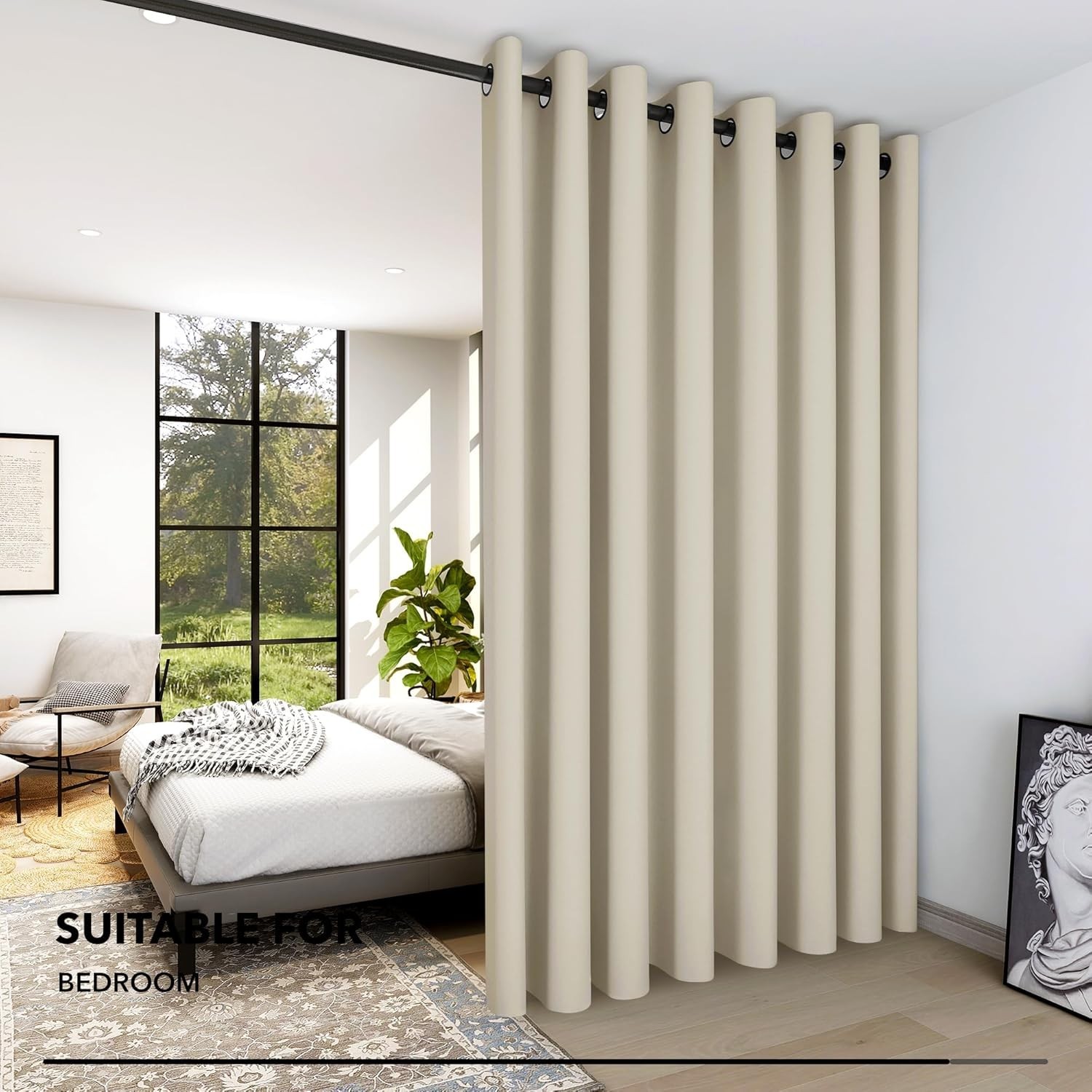 Noise-Reducing Light Beige Blackout Curtain – 100W x 84L for Ultimate Privacy
