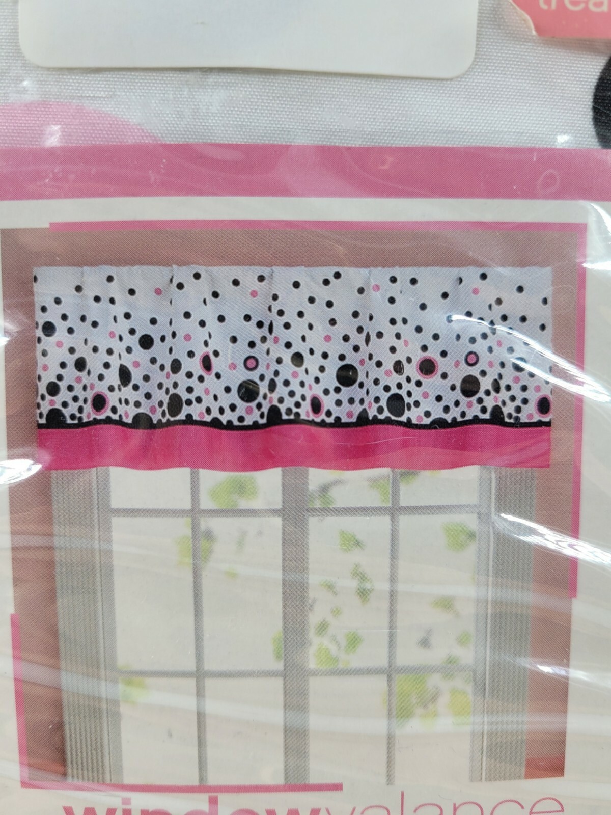 Liberty Procurement Window Valance Dots It 17″ x 60″ White Pink & Black Dots NEW