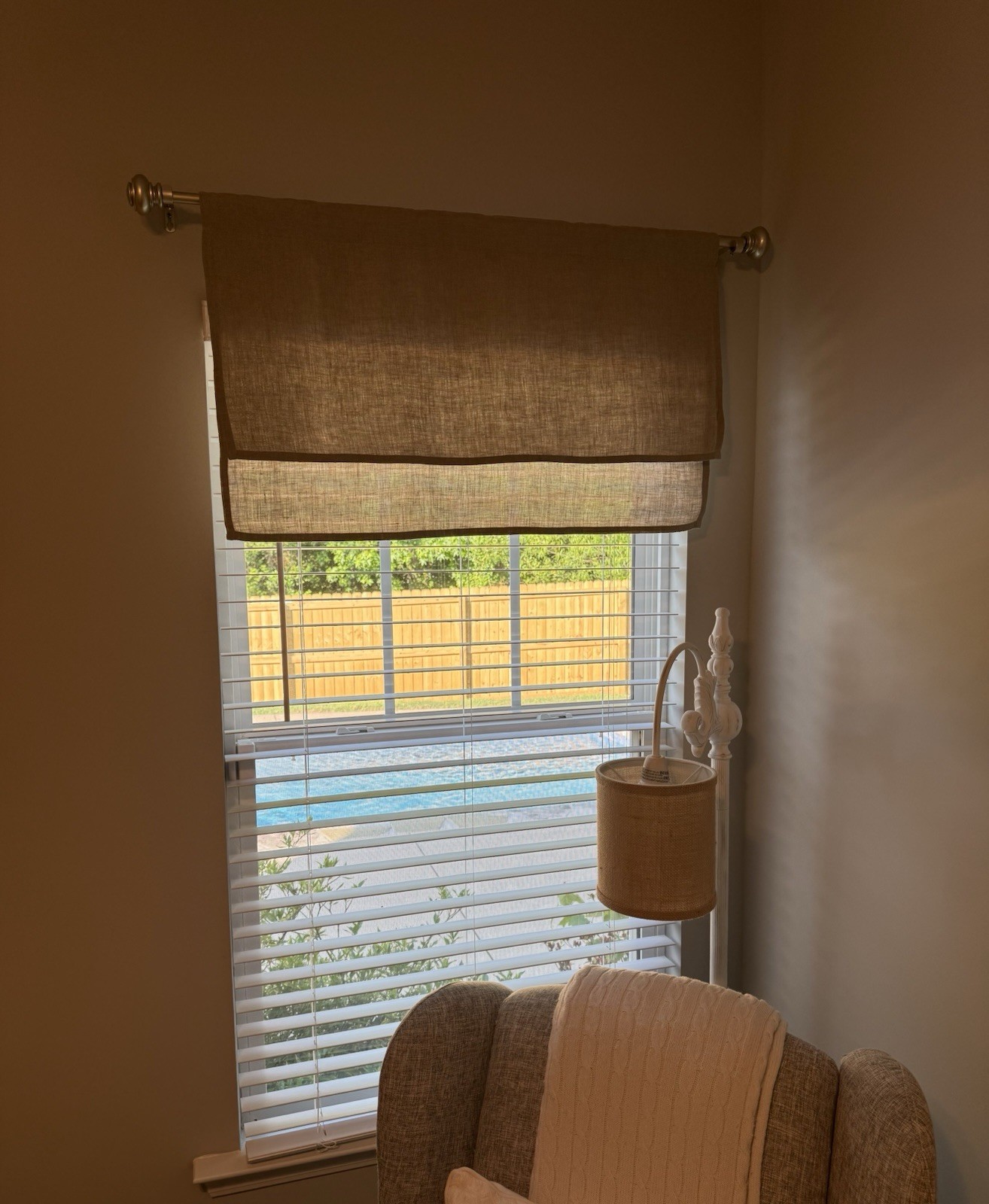 Custom Made Layered Linen Valance Small Window Tan 36×21” Front Door Window New