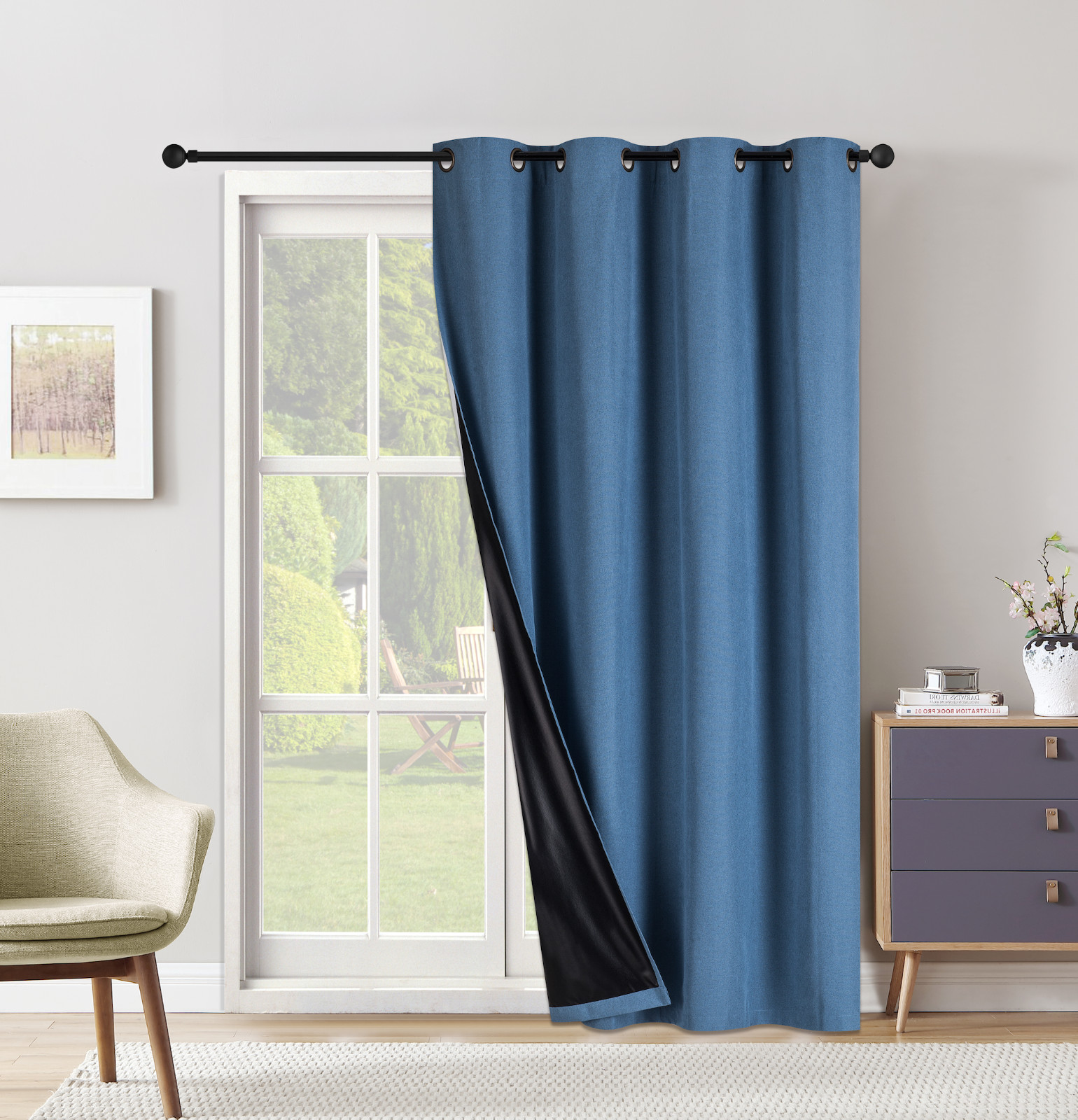 Set of Two (2) 100% Blackout Curtains Extra Wide 110 Inches – All Lengths – Blue