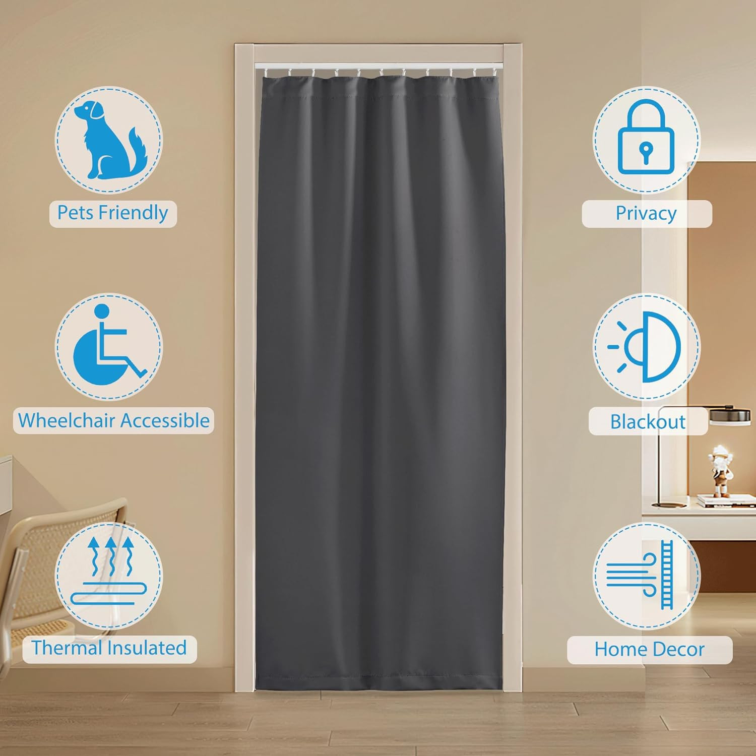 Room Divider Curtain Set with Ceiling Track Privacy Blackout Thermal Insulated