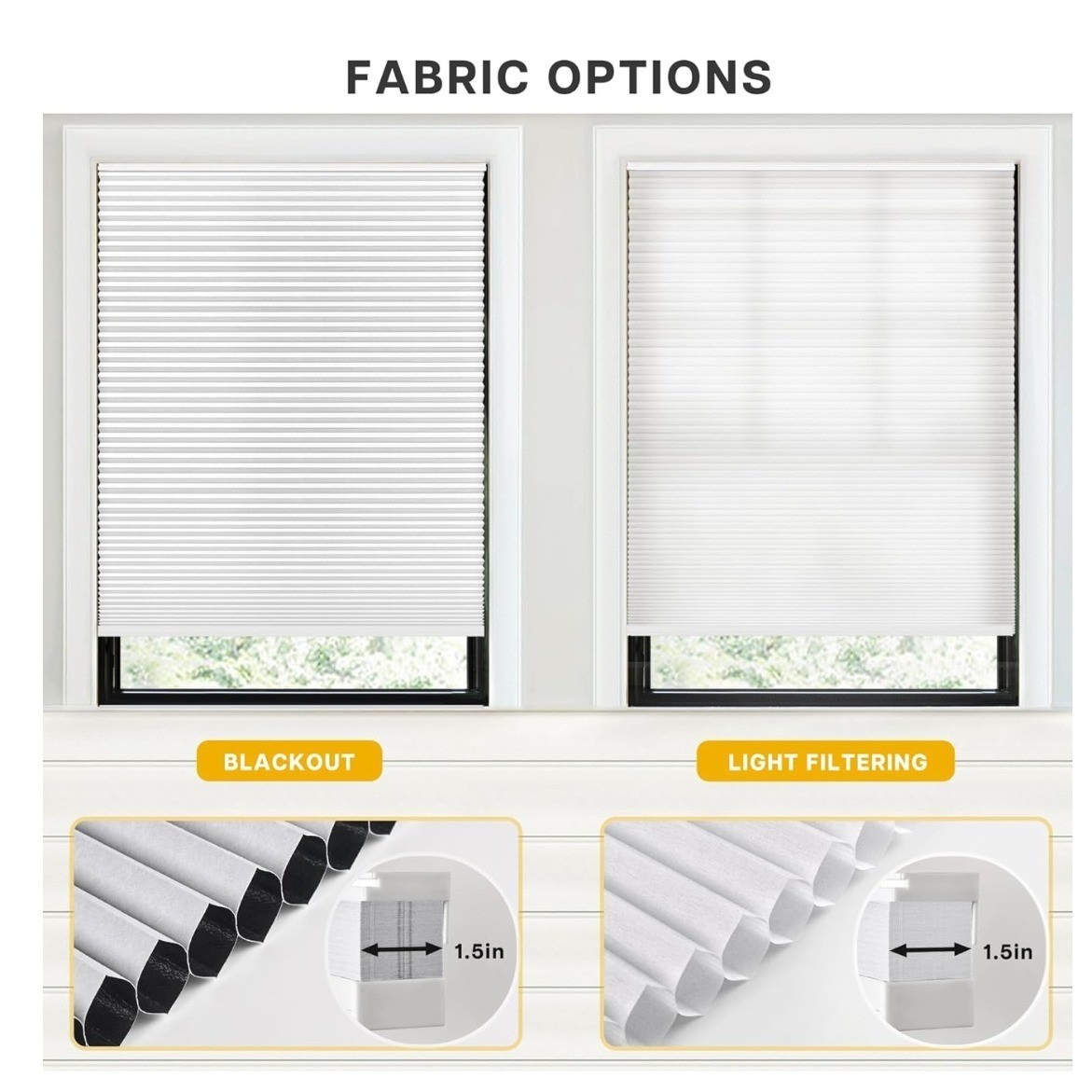 LazBlinds Cordless Cellular Blinds No Drill Light Filtering 19W x 72H White
