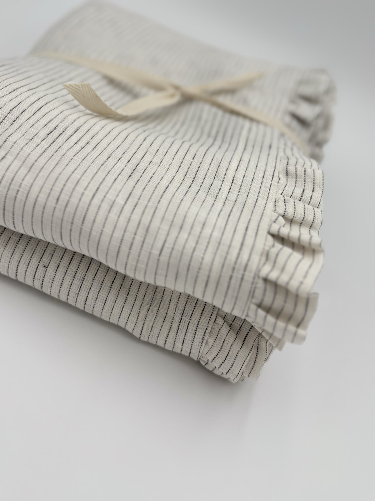 West Elm Ruffle Linen Curtain ~ 48” x 96” ~ Charcoal Pinstripe ~ Light FIltering