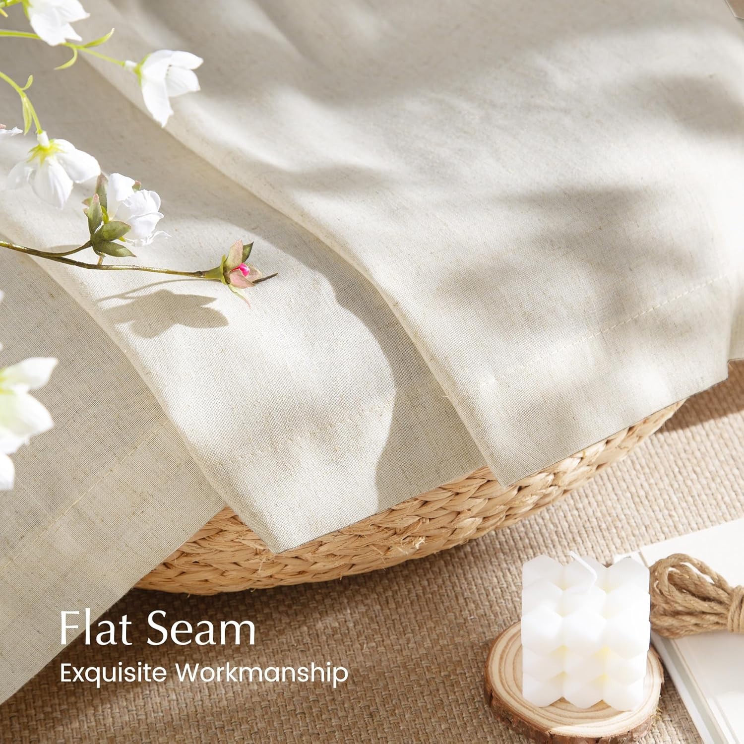 Stylish Natural Linen Window Panels – 55”x84” Light Filtering, Privacy Focus