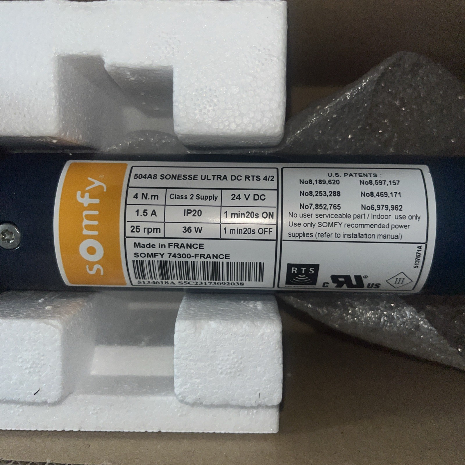 somfy 504A8 sonesse ultra dc rts 425 1134023b Motor Roller Shade G2U