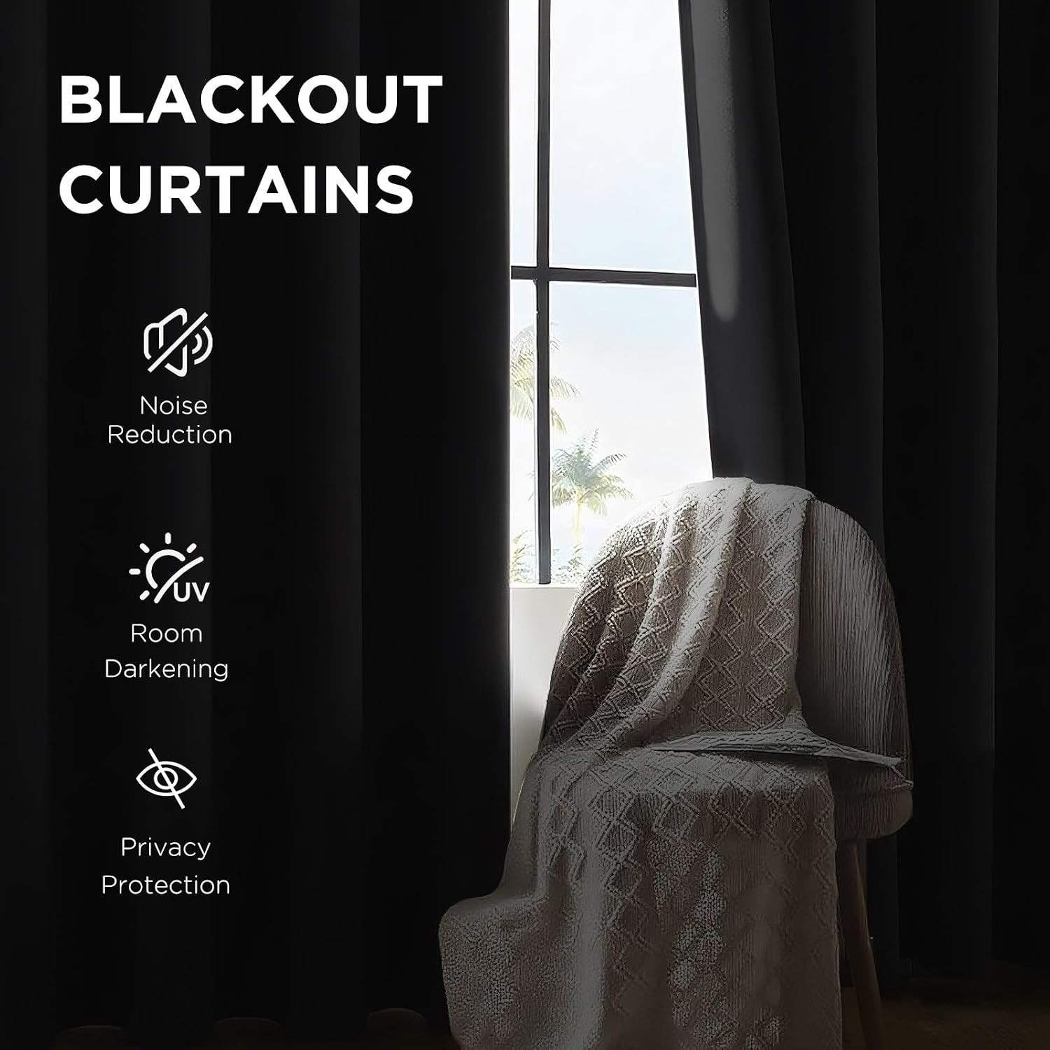 Noise Reducing Blackout Drapes 52×72 Inch – Ideal for Bedroom & Living Room