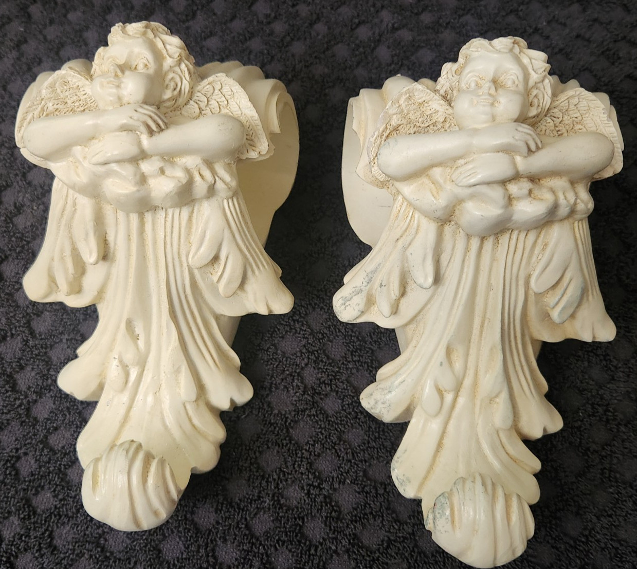 Set of (1 Pair) VTG Angel Drapery Curtain Rod Wall Sconce Corbel Swag Holders