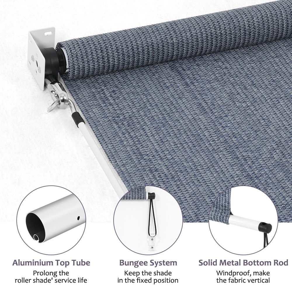 LUCKUP Outdoor Sunshade Patio Shades Roll Up Cordless Outdoor Blind, Blue-Gray