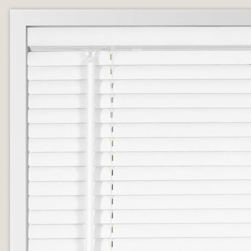 Room Darkening Vinyl Mini Blinds Cordless 1 Inch Slat 22.5 x 48 White Inside