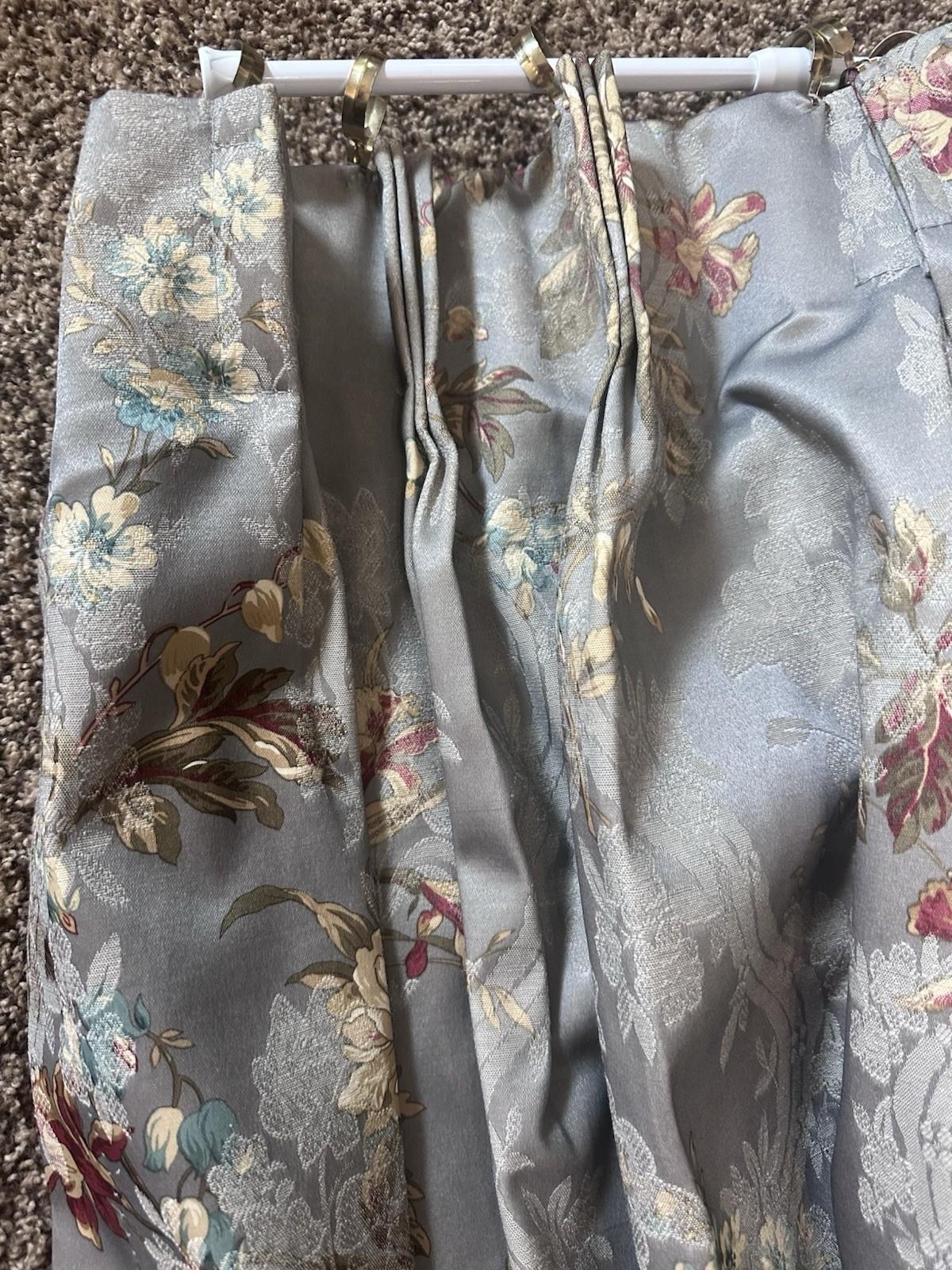 JCPenney Home Silver Floral Print Pinch Pleated Curtain 2 Panels Shabby Chic