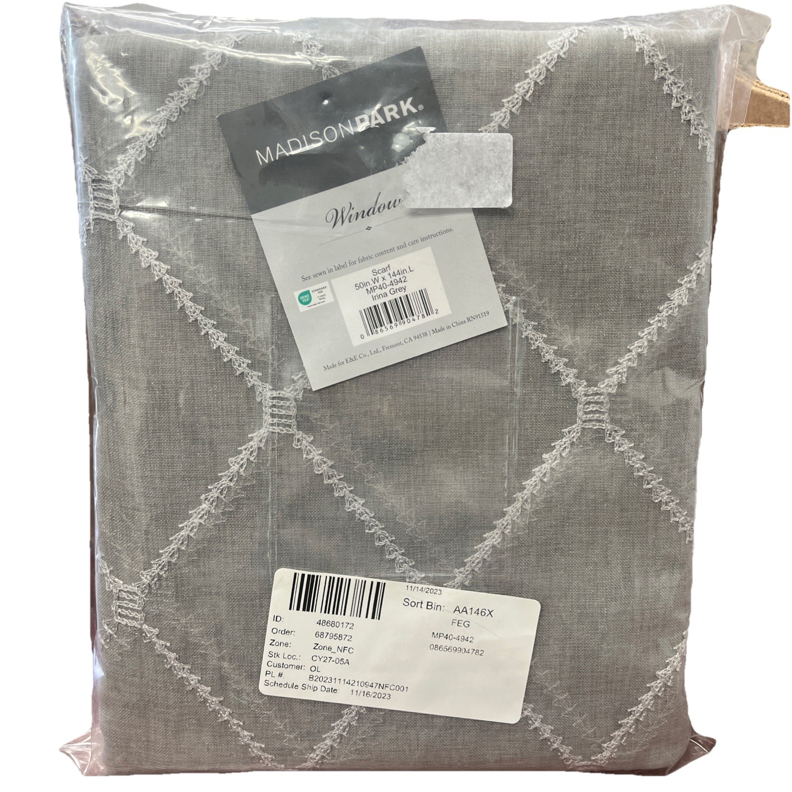 Madison Park Window Scarf 50 Inch W X 144 Inch L Irina Gray