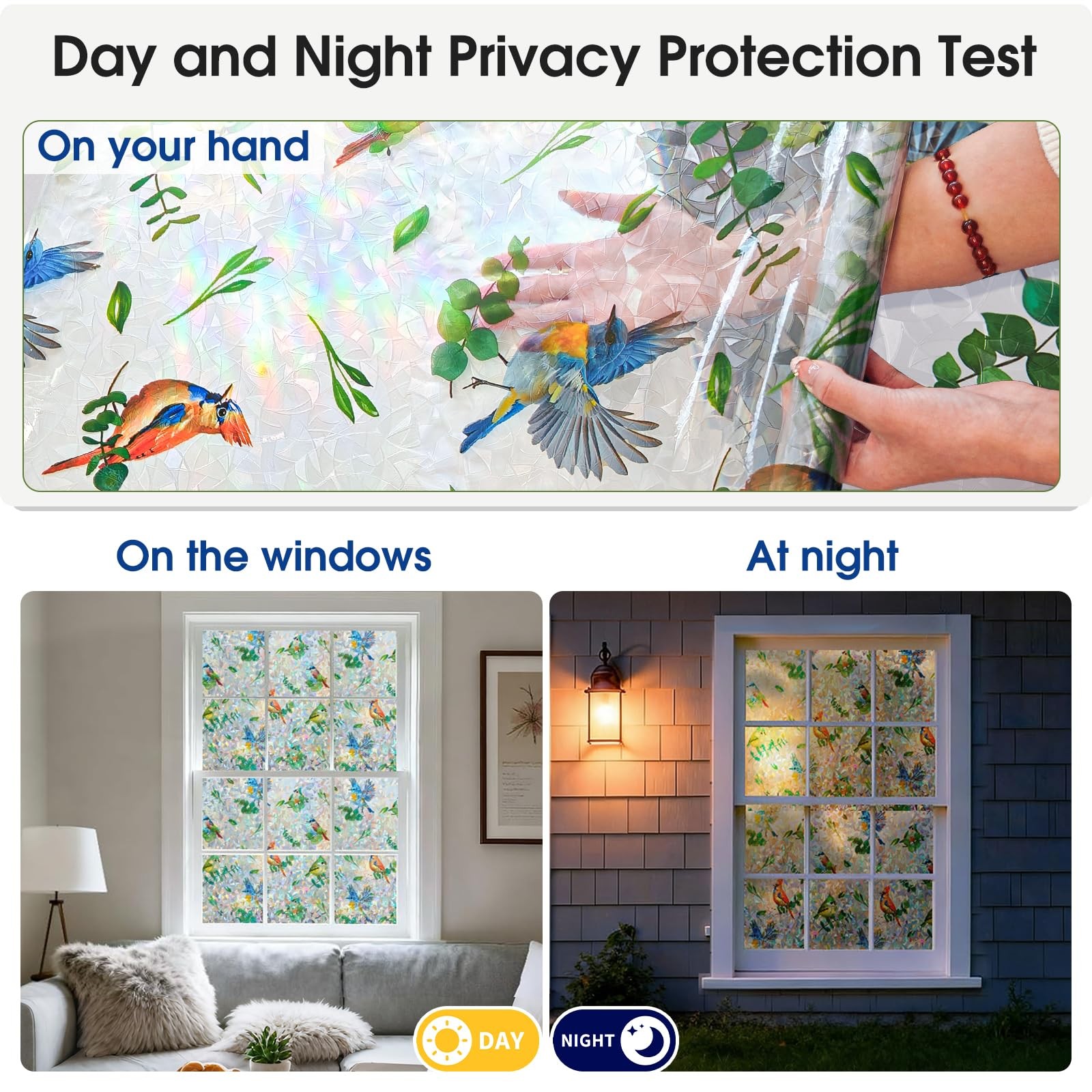Stained Glass Privacy Window Film 3D Rainbow Bird & Leaf Window Privacy Film …