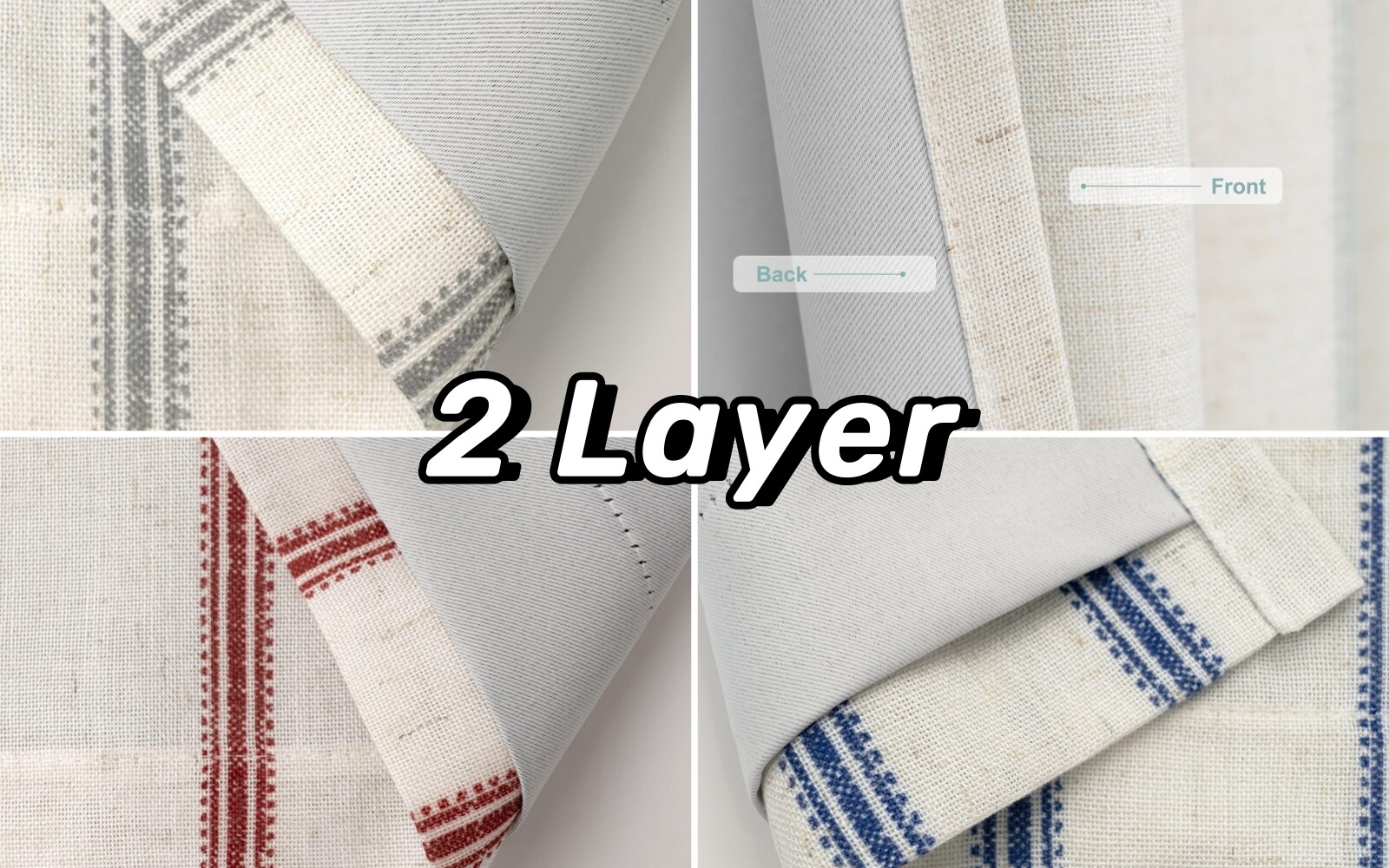 2 Panels Farmhouse Vertical Striped Linen Blackout Curtain Thermal Grommet Drape
