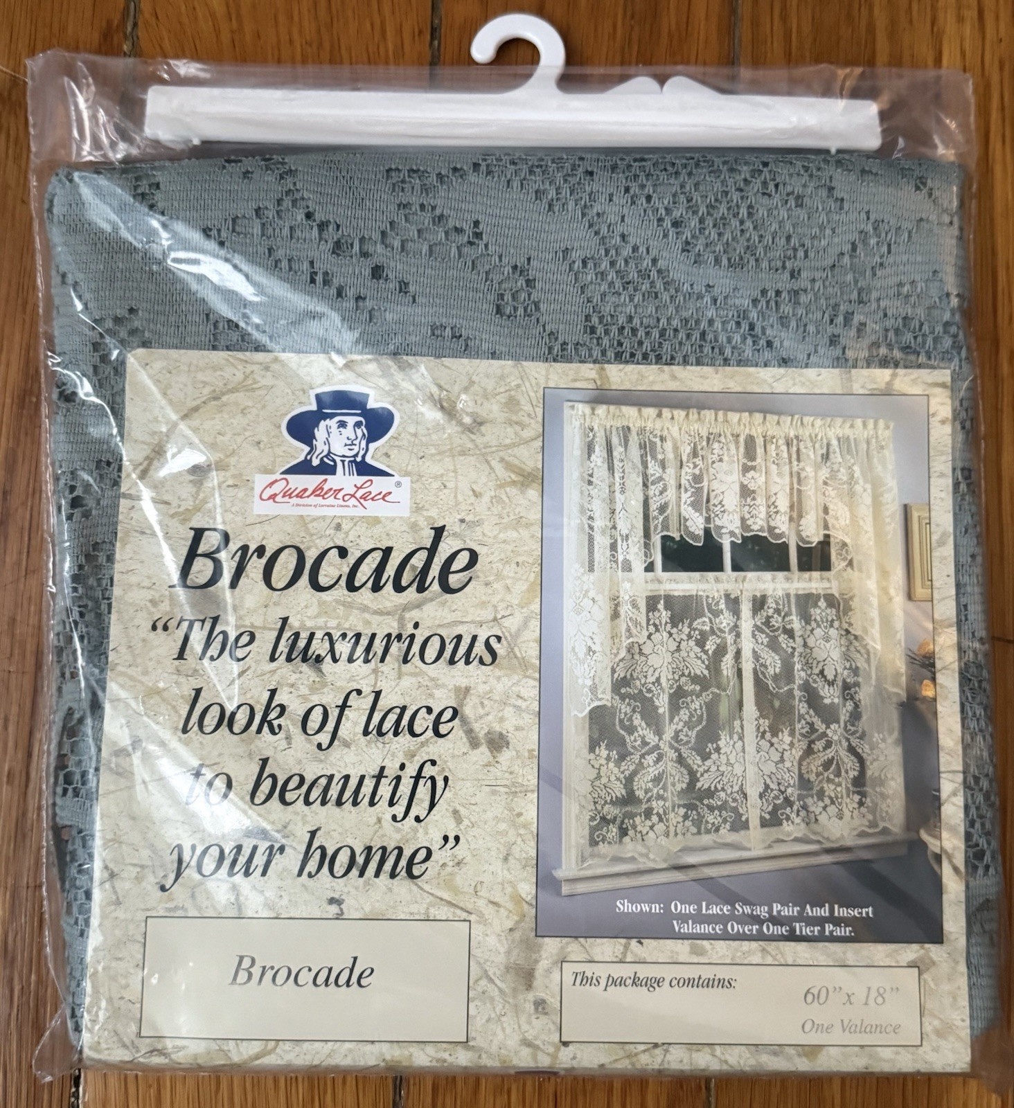 NOS Vintage Quaker Lace Brocade One Valance – 60”Wx18”L Sage Green New