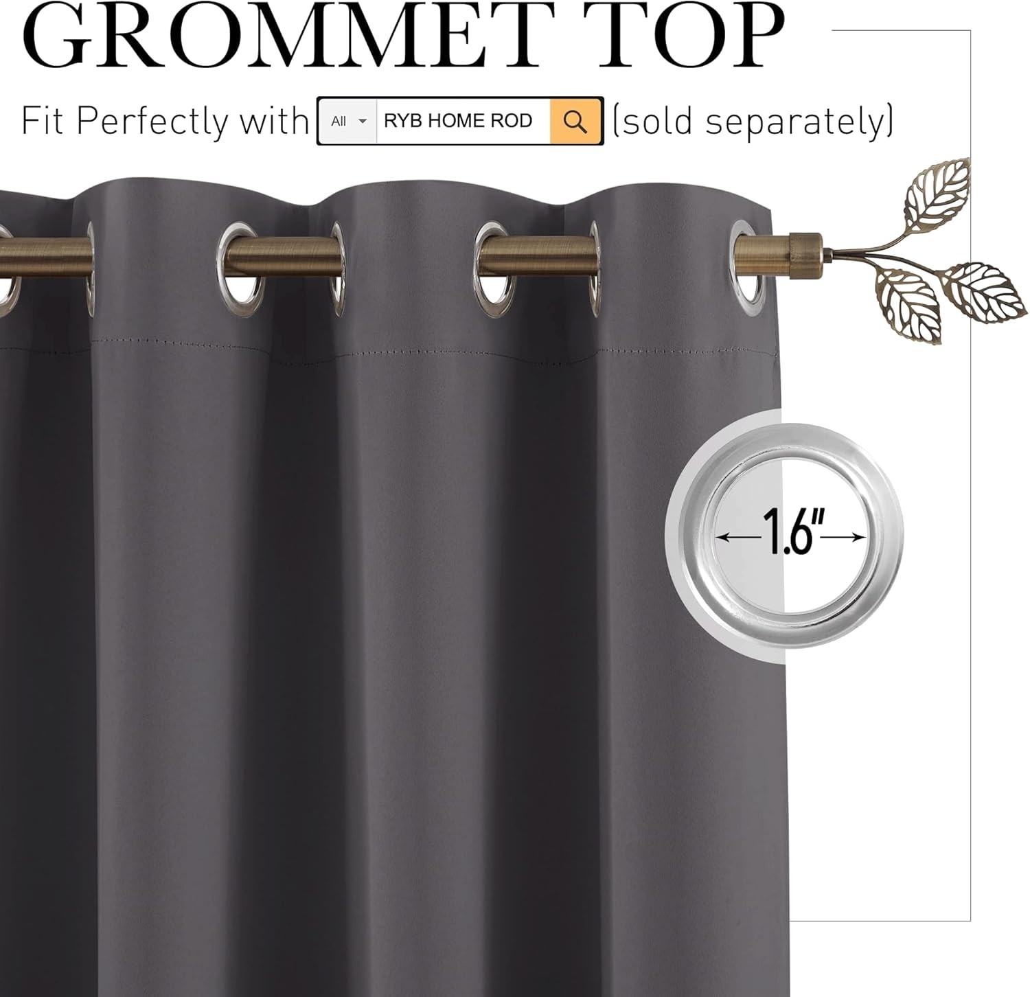 Elegant Blackout Room Divider Curtain 100″ Wide x 84″ Long – Grey Grommet Style