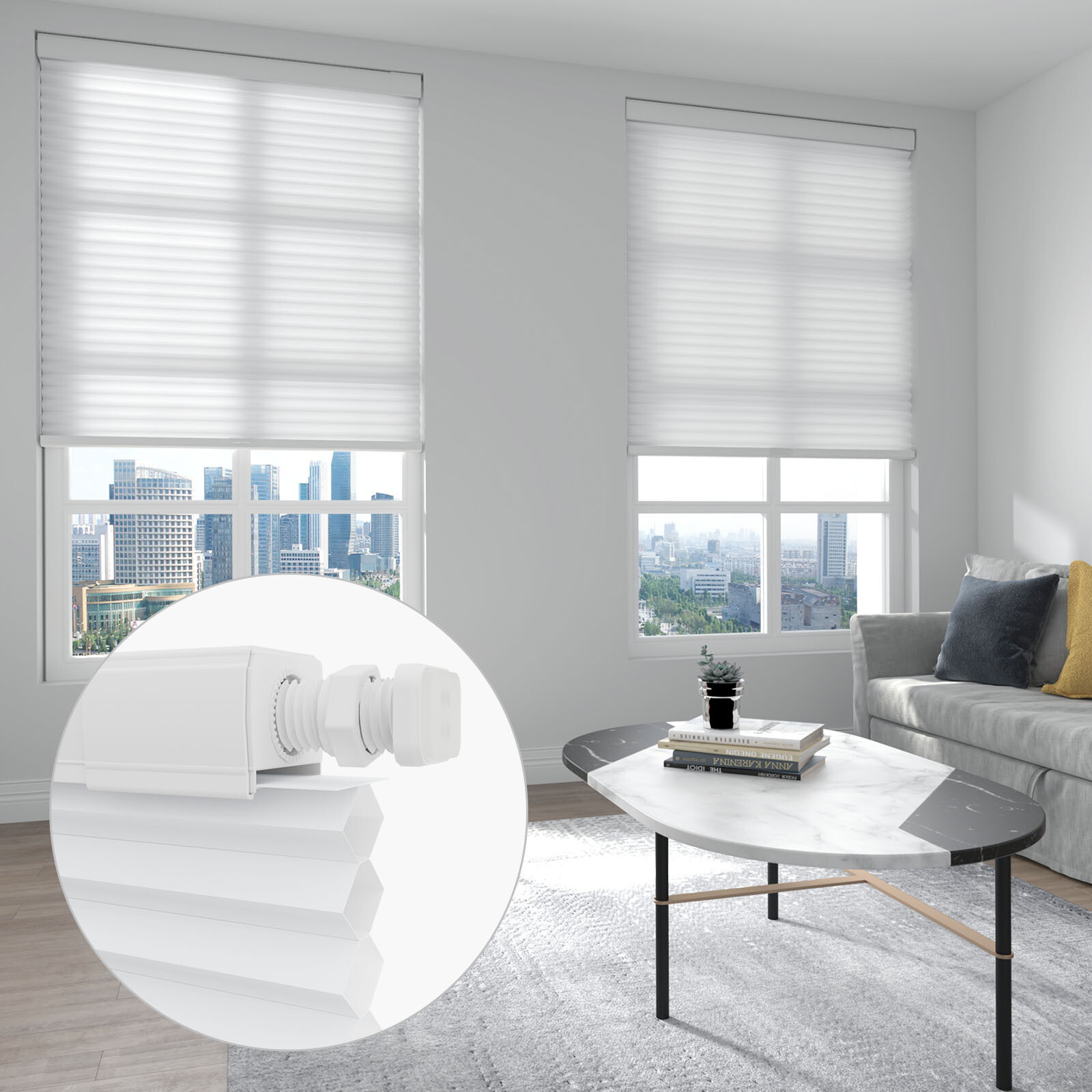 CUSTOM Cordless Light Filtering No Tools No Drill 1.5” Cellular Shades Honeycomb