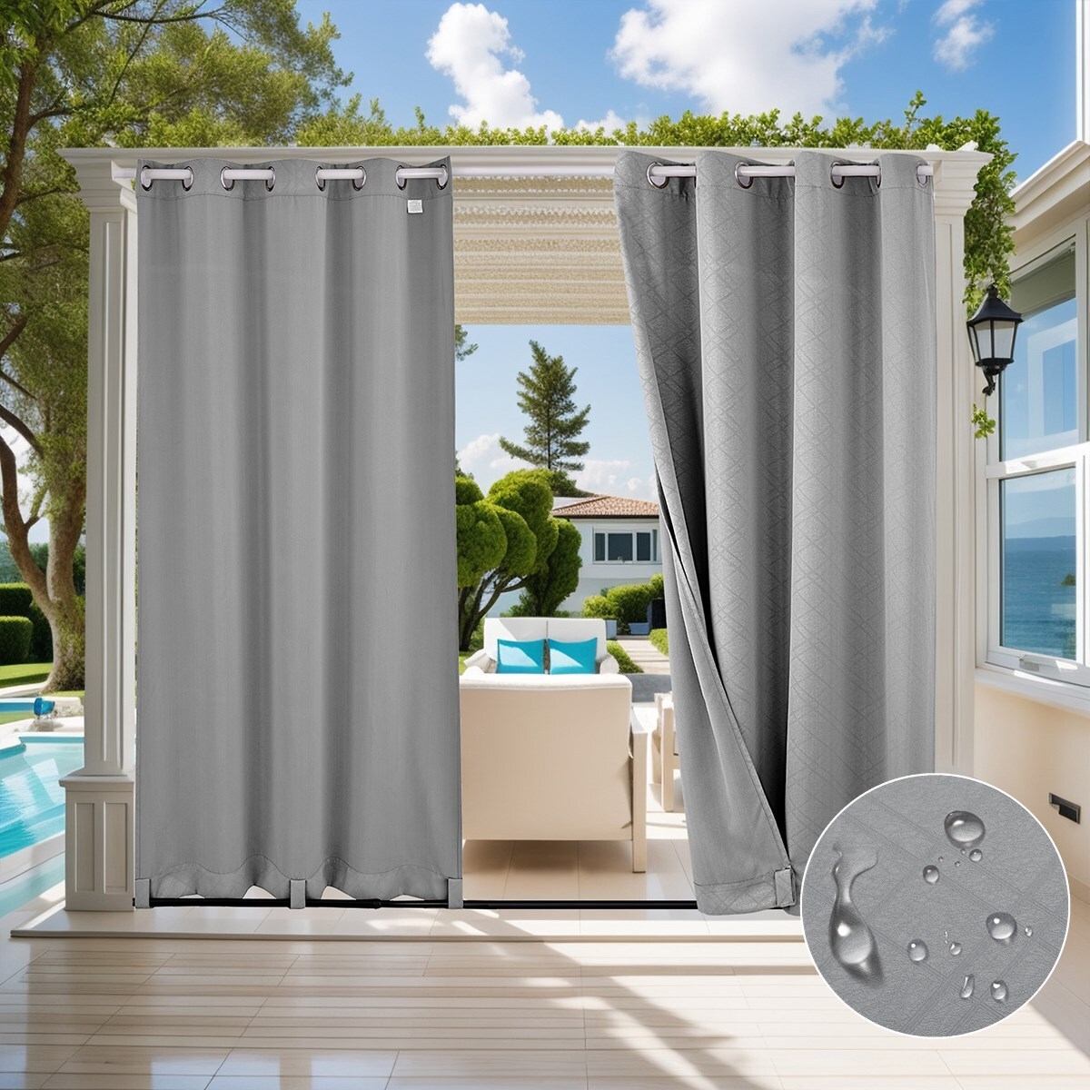 Outdoor Patio Curtains Waterproof Grommet Porch Decor Thermal Insulated Curtain