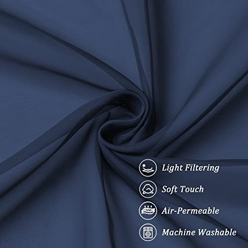 Sheer Window Valance Curtains, 42×14 Inches 42″W x 14″L (Pack of 2) Navy Blue