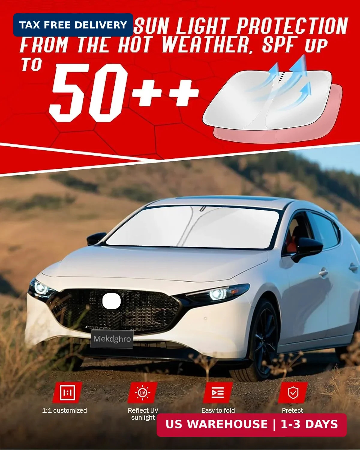 Custom Fit Windshield Sun Shade for Mazda 3 2019-2025 2026 Hatchback/Sedan, Fold
