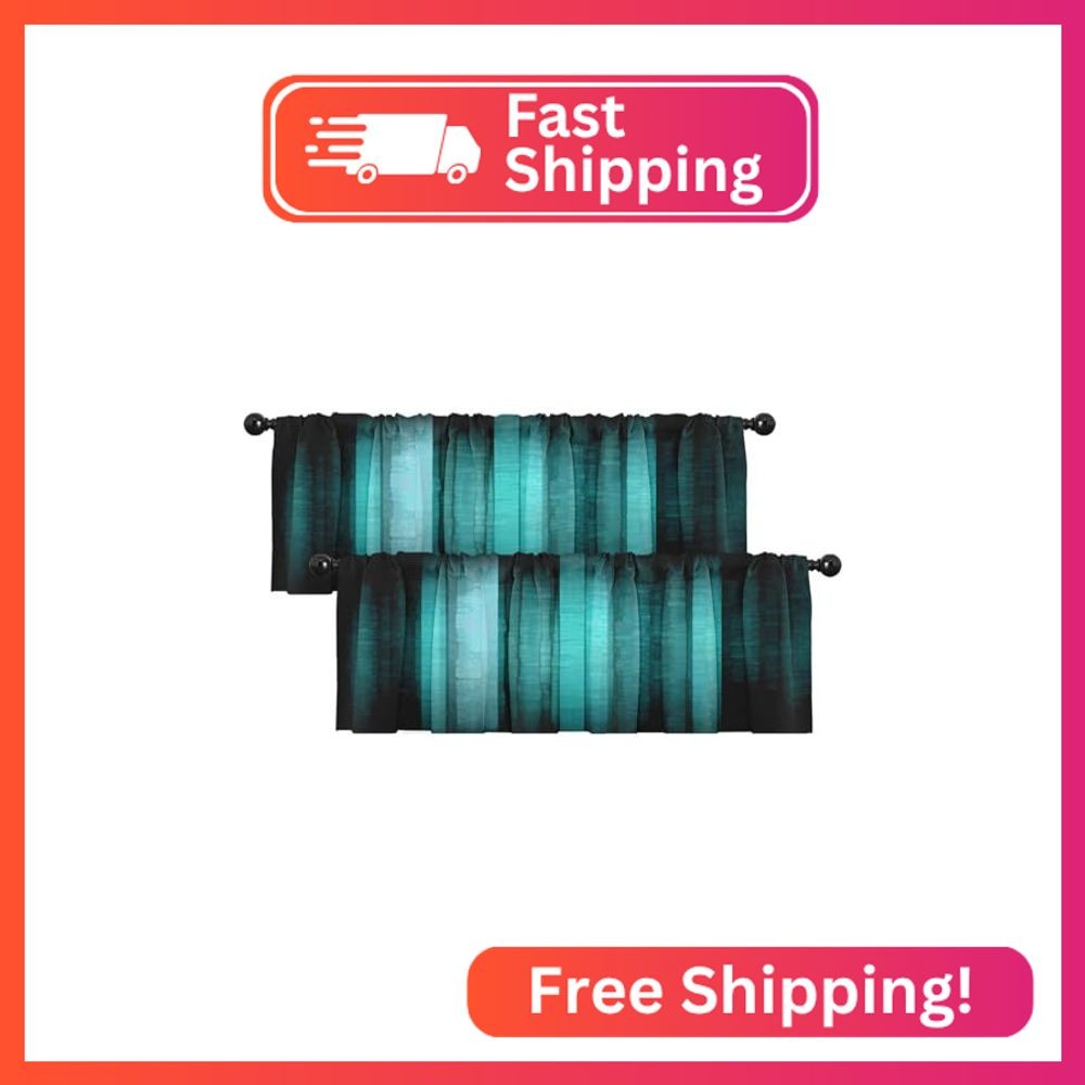 Emvency 2 Pack Valances Window Treatments, Teal Striped Abstract Glass Texture B