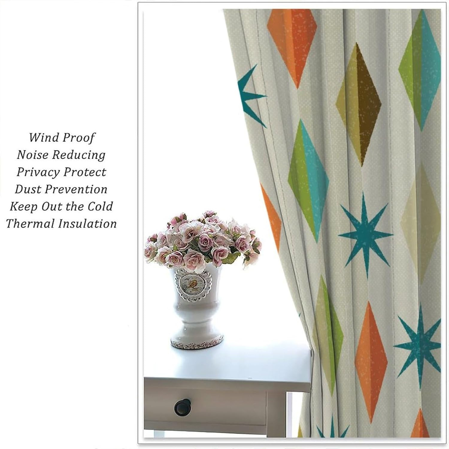 Mid Century Blackout Curtains Abstract Teal Green Yellow Orange Geometric Retro