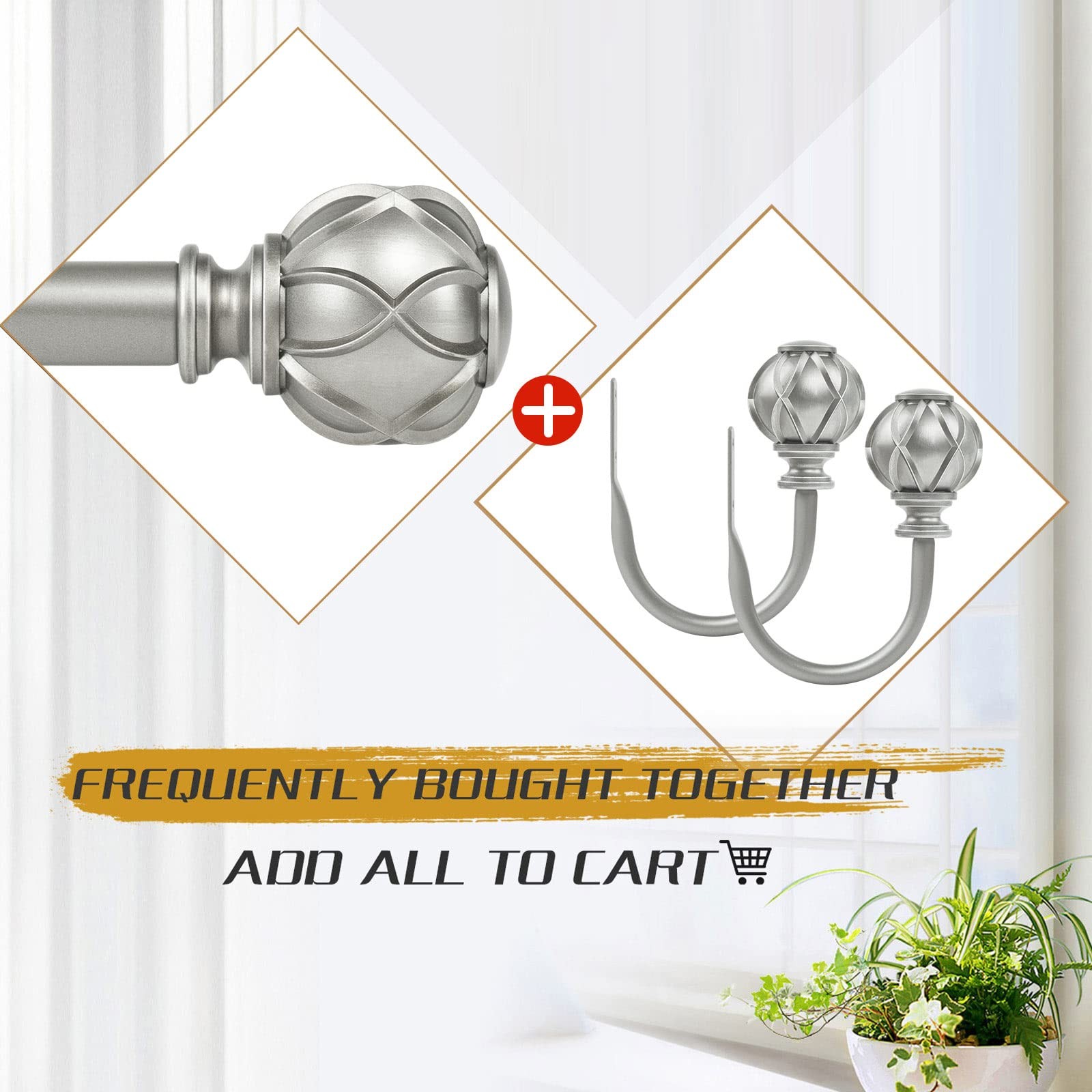 Decorative Curtain Drapery Holdbacks Tiebacks Hooks Finials Antique Silver 2PK