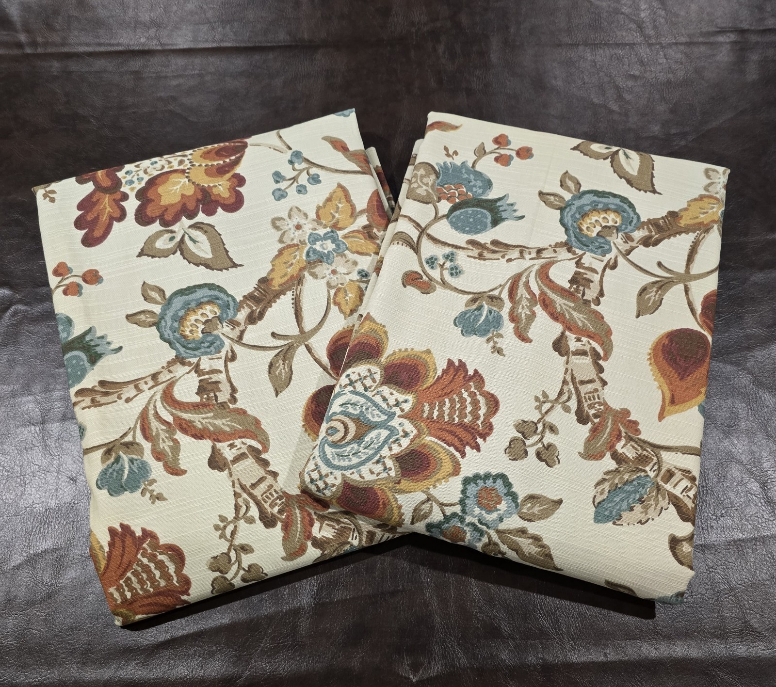World Market Malli Curtain Panels 48 X 96 Aqua Rust Floral Cotton Sleeve Top