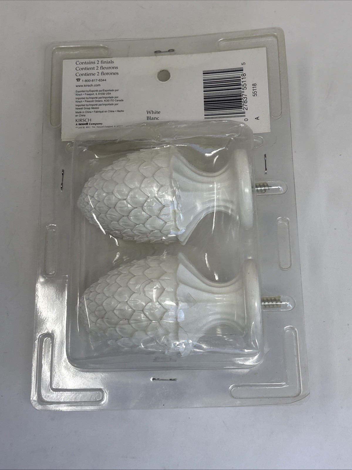 Kirsch Curtain Rod Finials Set White Decorative Pinecone Style Fits 1 3/8” Pole