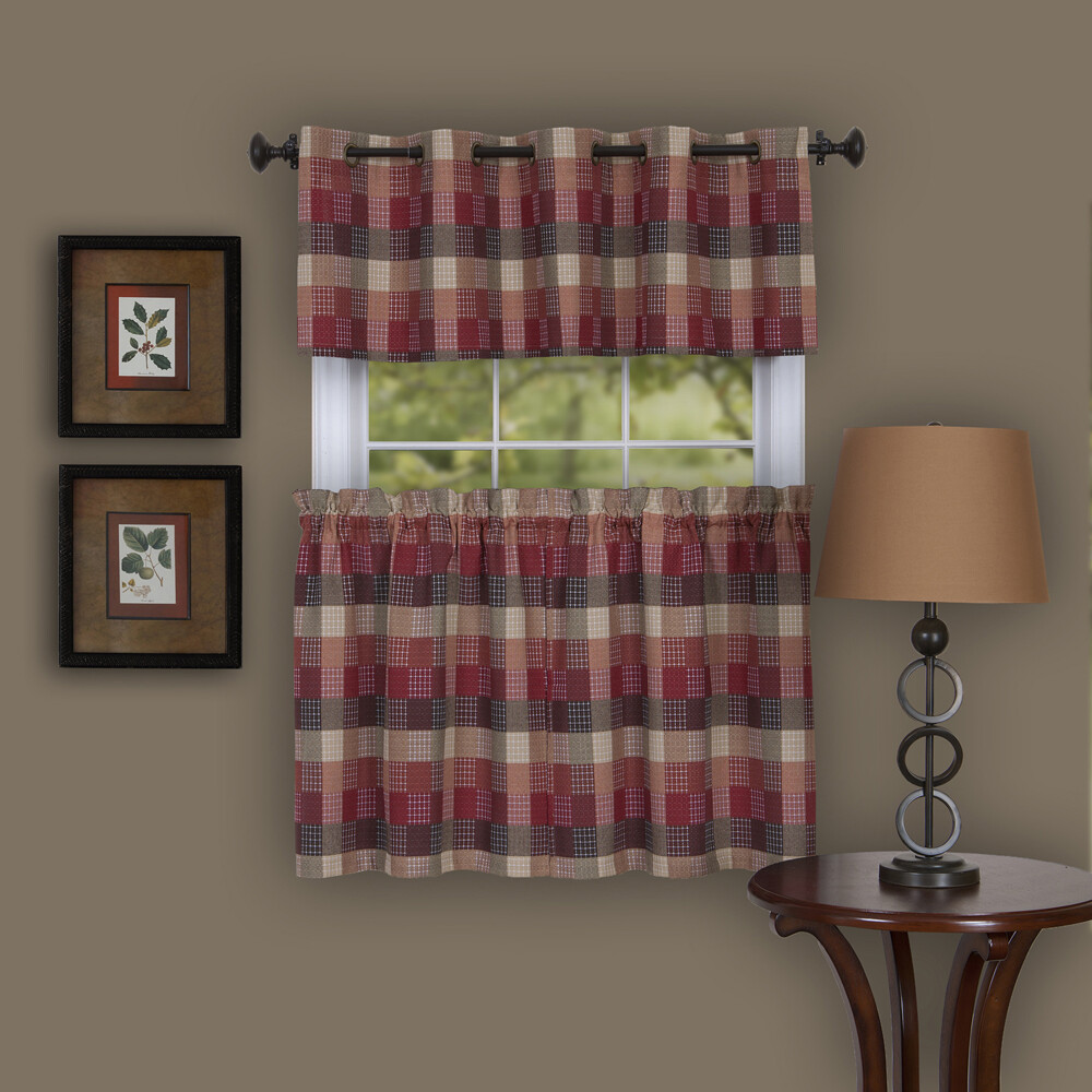 Red Geometric Plaid Window Kitchen Curtain Drape Privacy-Sheer Grommet Panels