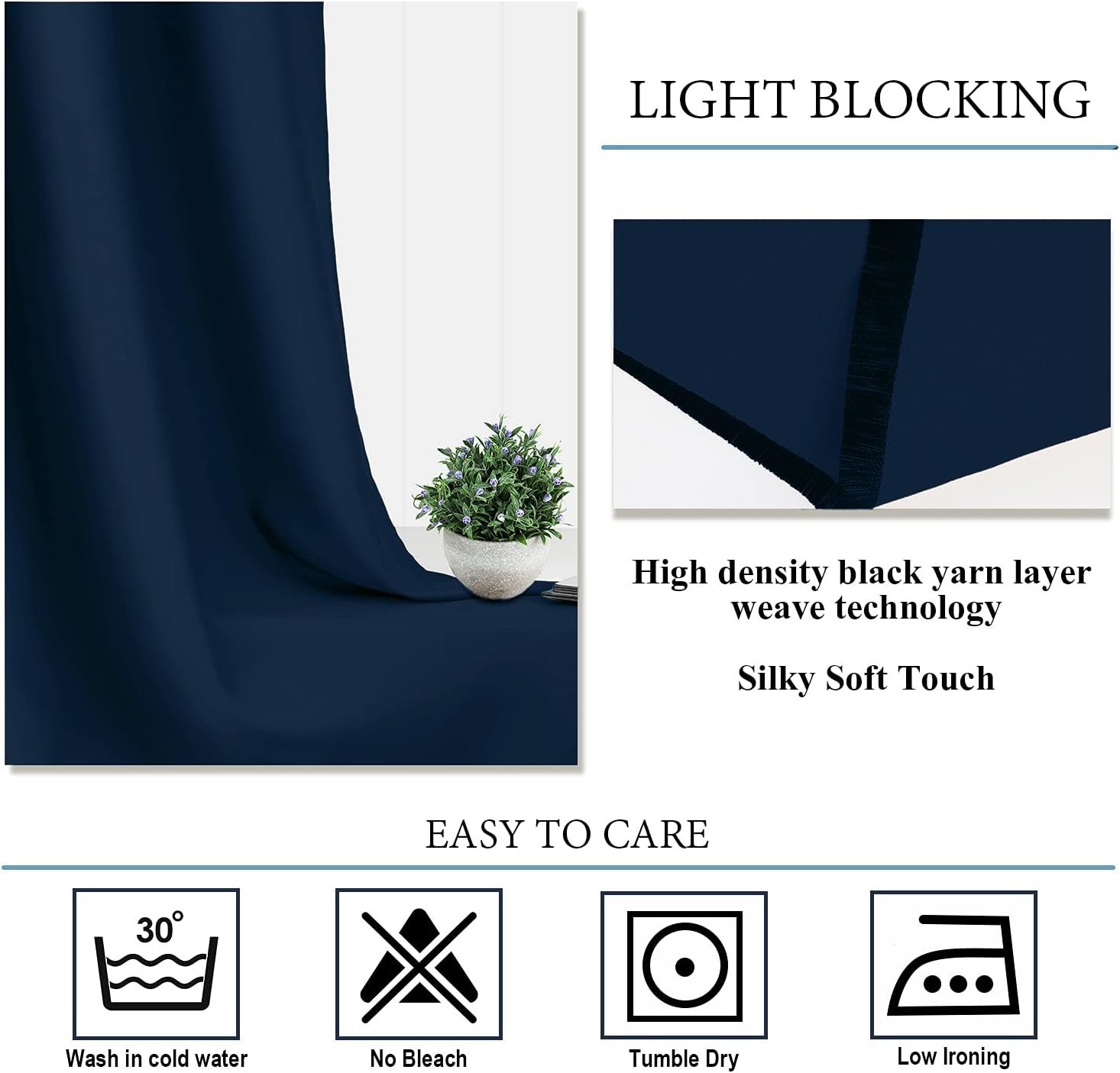 Navy Blue Grommet Blackout Curtains for Bedroom Thermal Insulated Room Darken…