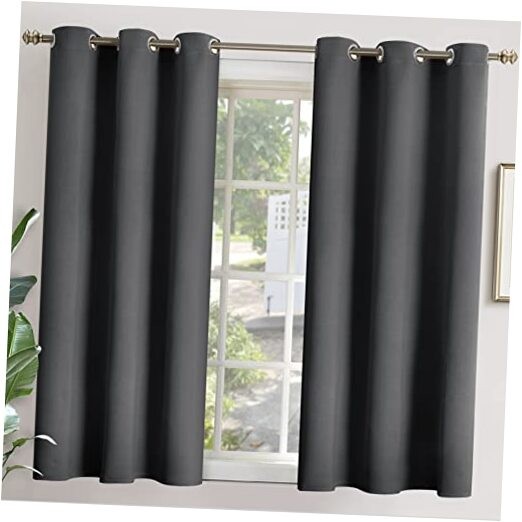 48 Inch Length Blackout Curtains – Thermal 42″W x 48″L (Pack of 2) Dark Grey