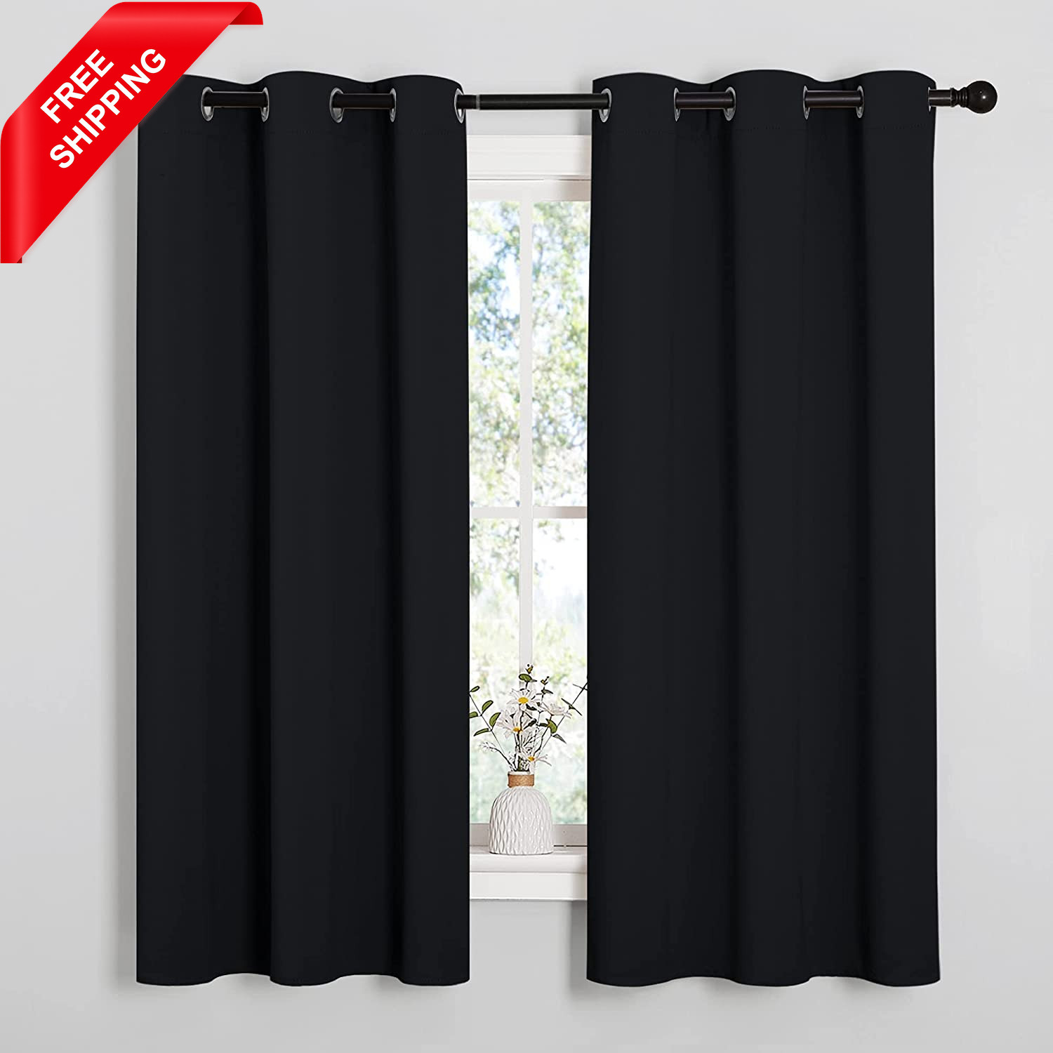 Halloween Pitch Black Solid Thermal Insulated Grommet Blackout Curtains/Drapes f