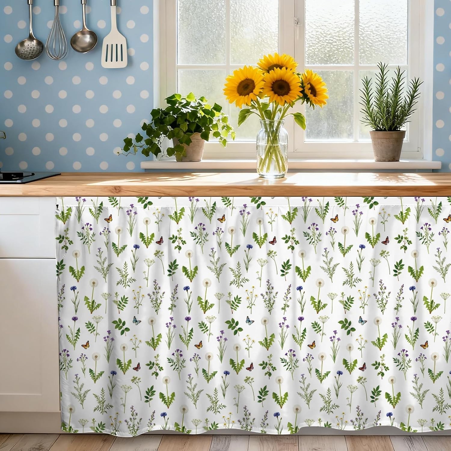 Chic Wildflower Cabinet Curtain – Easy Install, Dust-Proof at 51.18×27.55 Inches