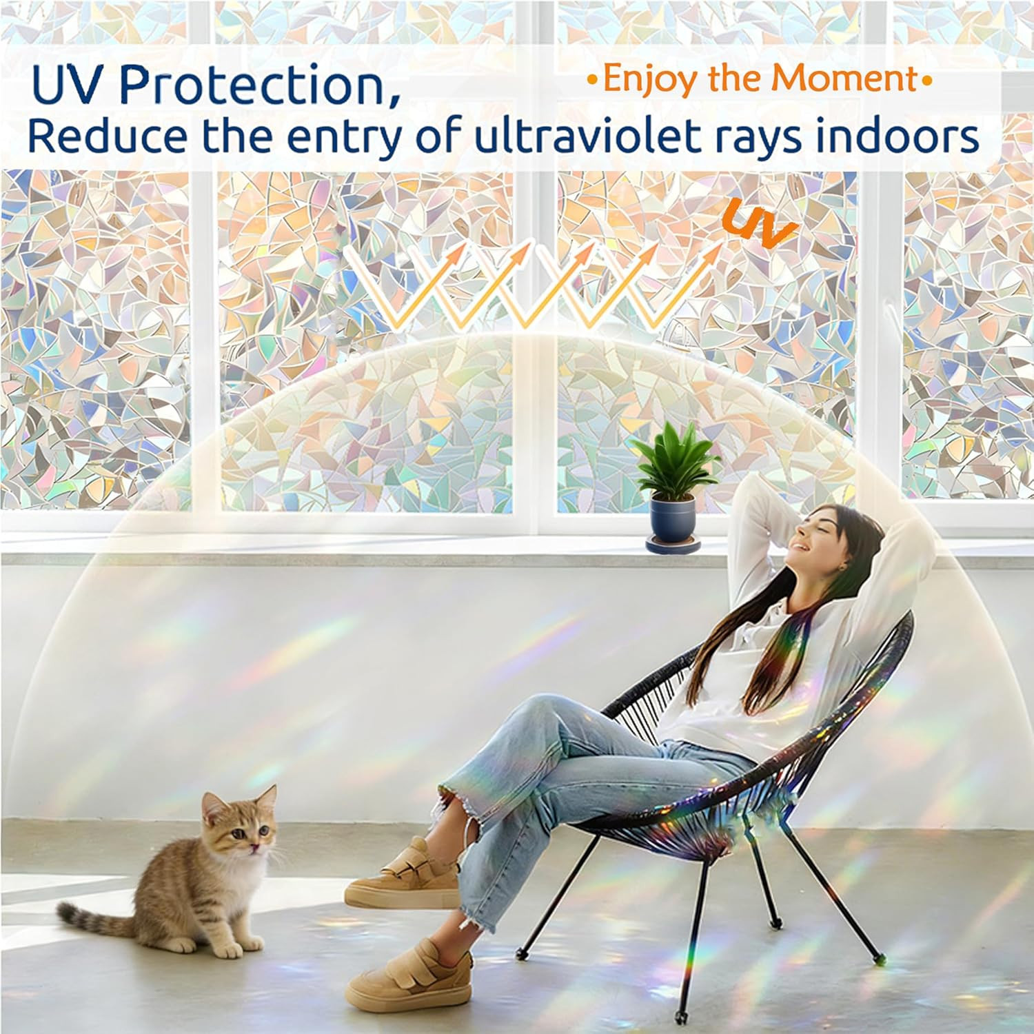 Window Privacy Film, Colored Stained Glass Style UV Blocking & Heat Insulation W