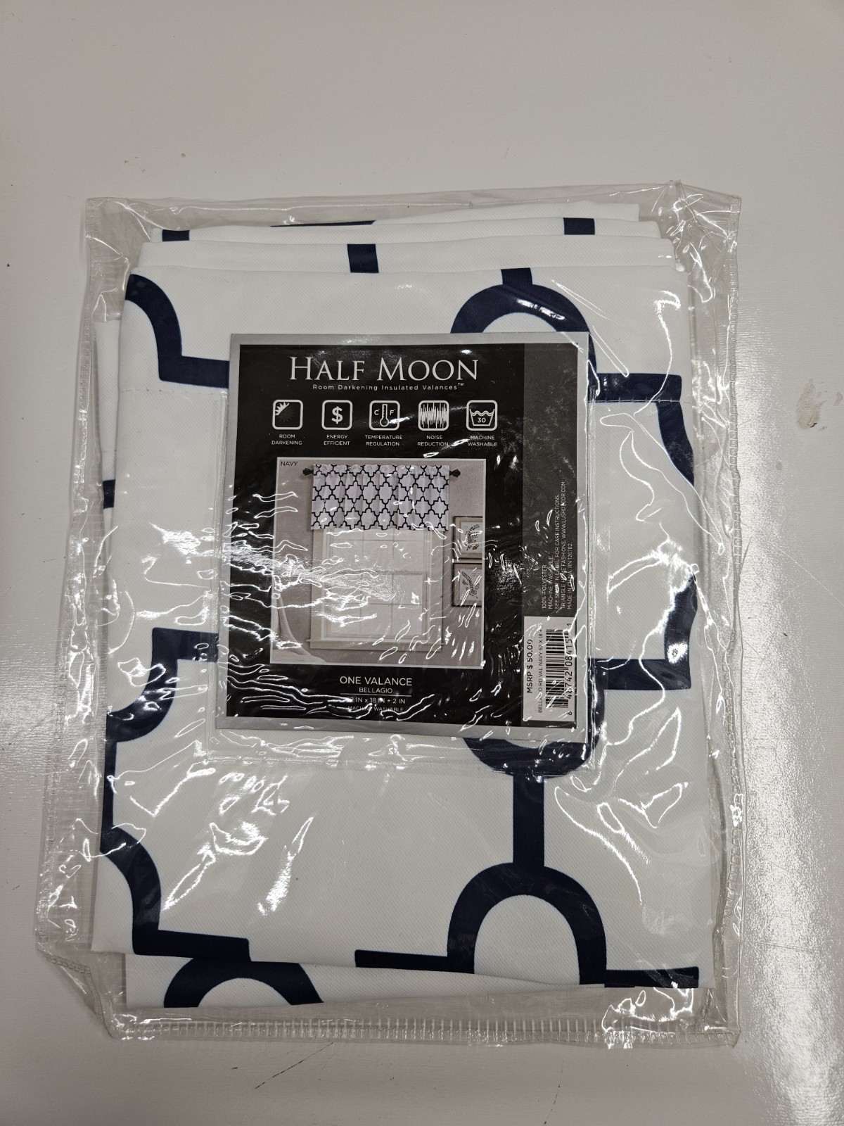 Half Moon Bellagio Room Darkening Insulated Valance Navy White 52 x 18 x 2 New
