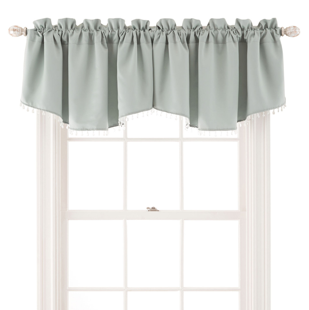 Kathryn Rod-Pocket Beaded Ascot Valance 50″ X 19″ Restoration Green New $40