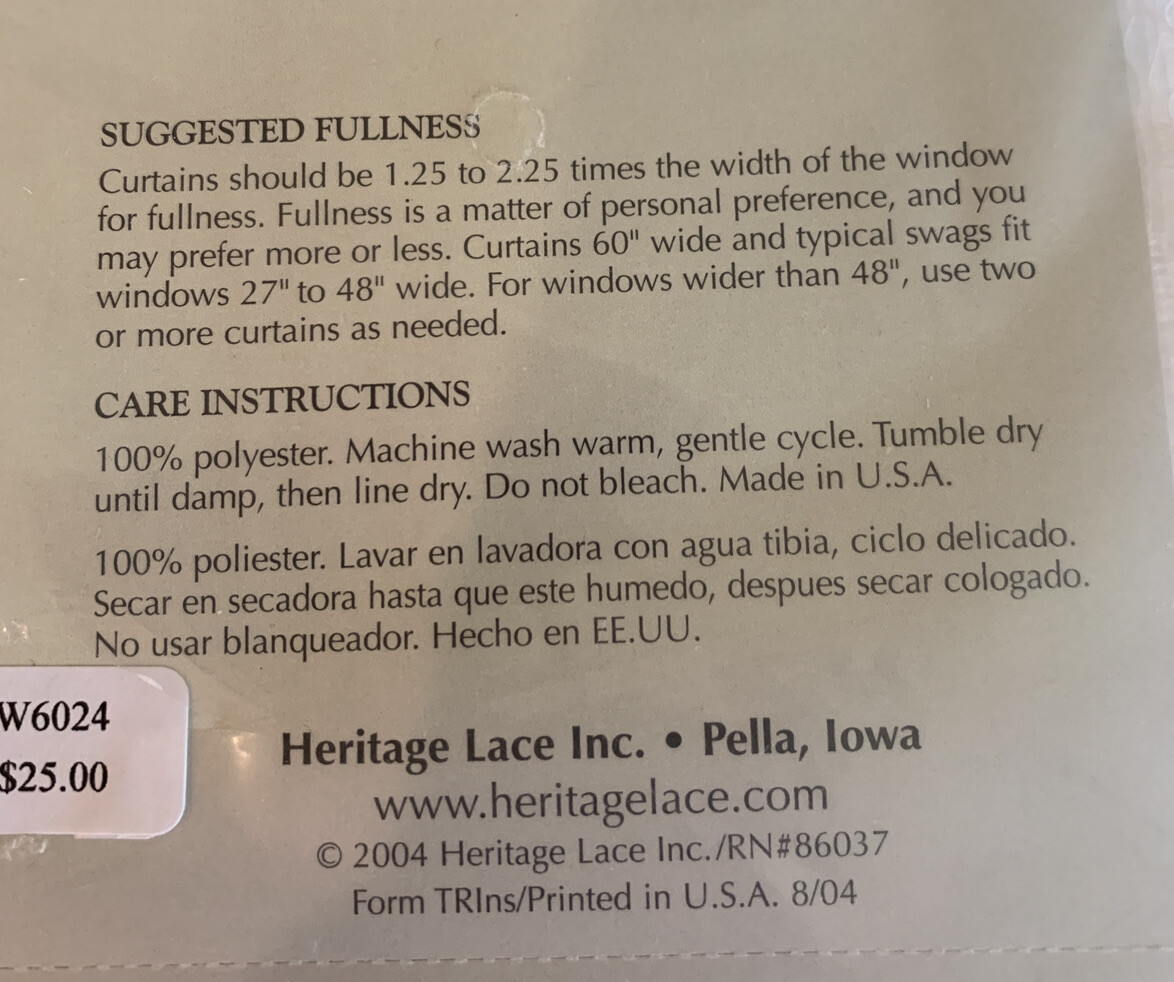 HERITAGE LACE CURTAINS TEA ROSE 60″ X 24″ TIER ECRU (BEIGE) NEW MADE IN THE USA