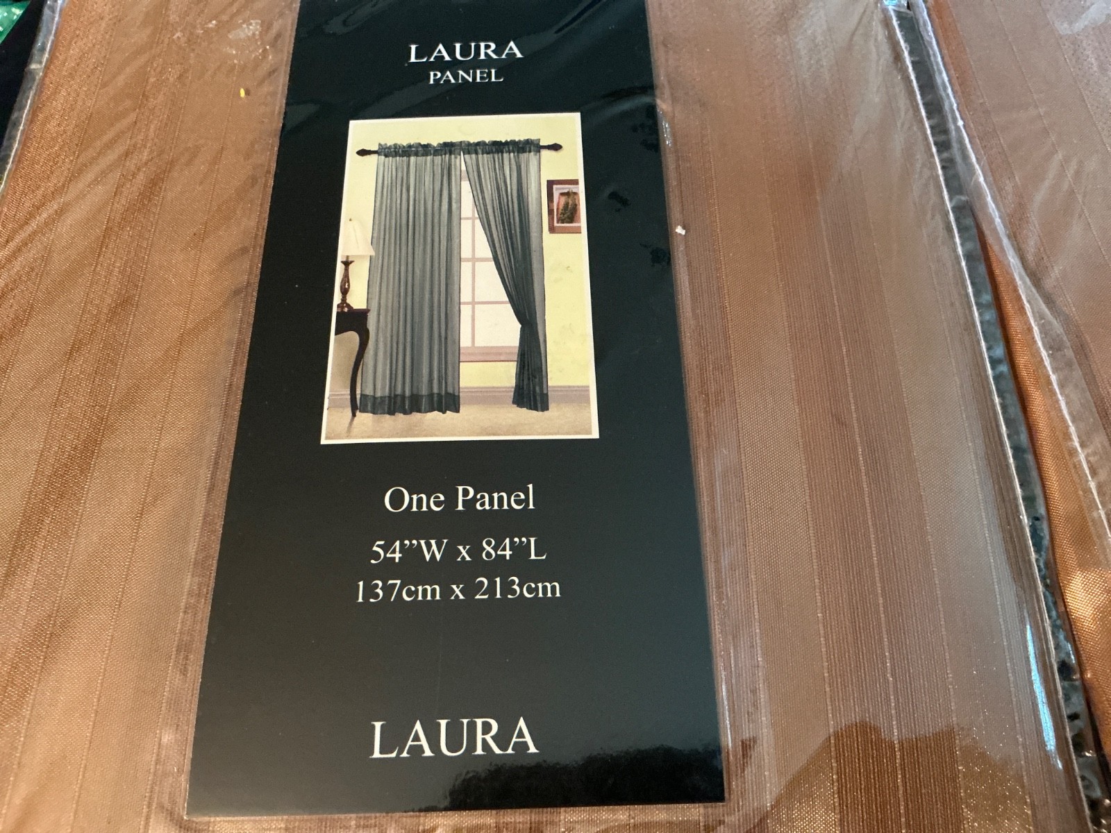 NEW 2 Gold Striped Sheer Window Panels Curtains 54” wide x 84″ long Polyester