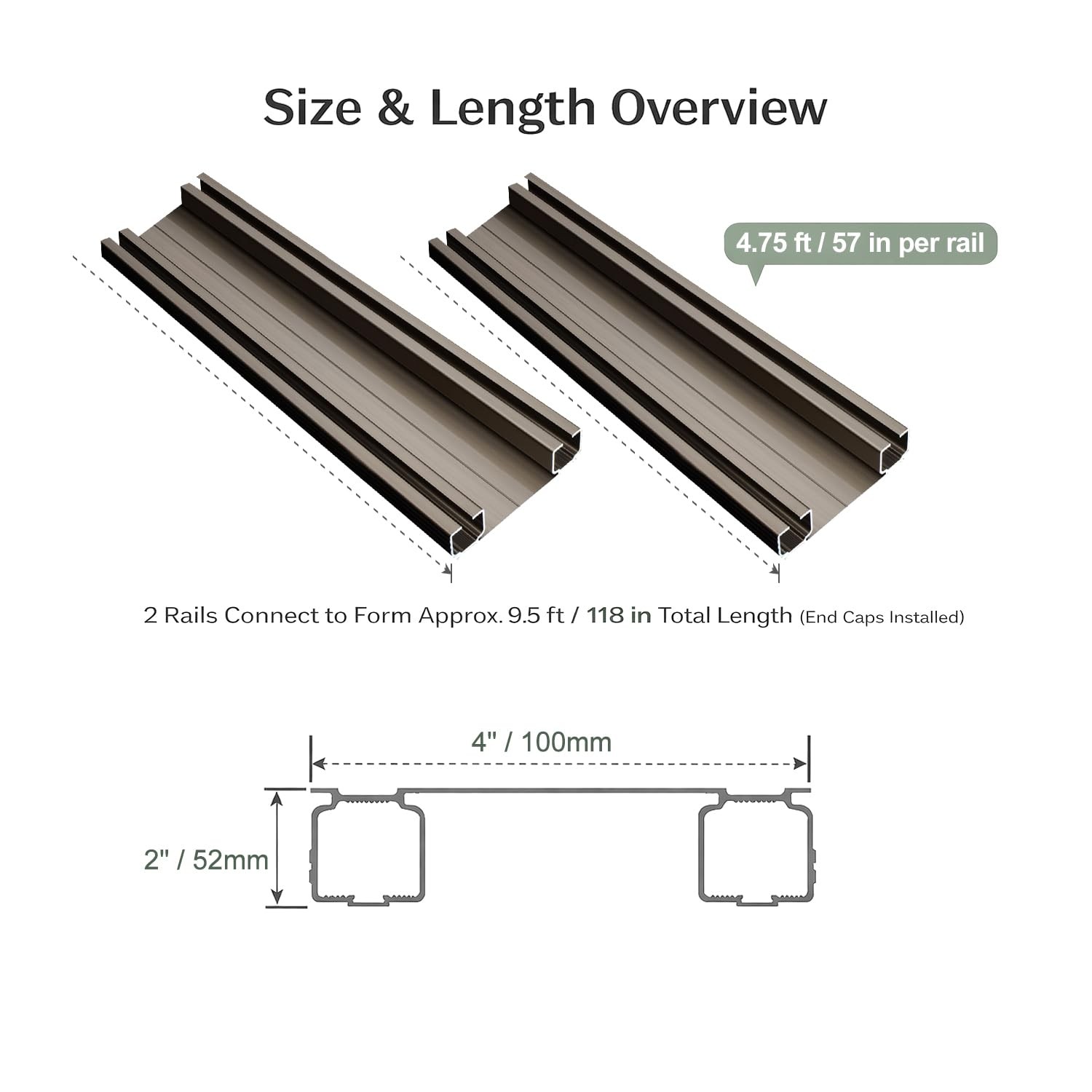 Zshine Heavy-Duty Curtain Conjoined Double Track Rails Ceiling Mounting For
