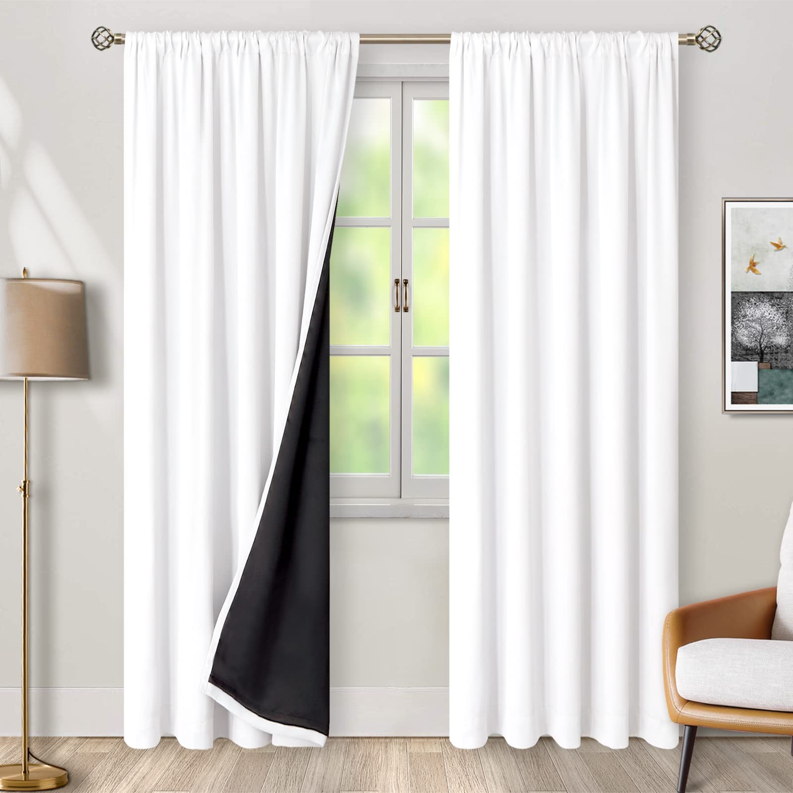 Pure White 100% Blackout Curtains for Bedroom, Black Out Living Room 84 inch …