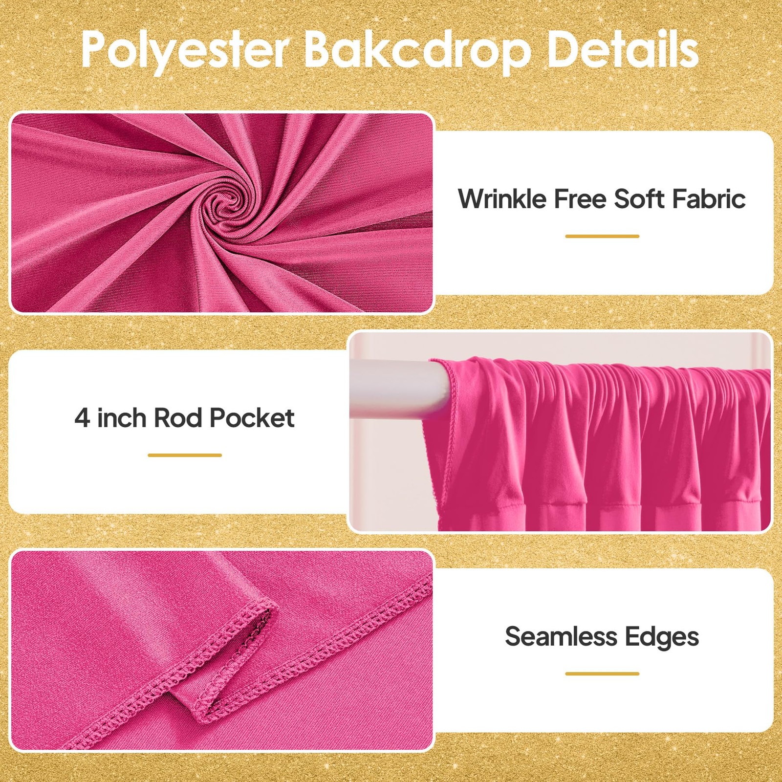 40x10ft Hot Pink Backdrop Curtains for Wedding W5 x H10′(8 Panels),