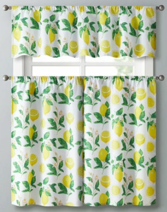 3pc. Curtains Set: Valance(56″x14″) & 2 Tiers (28″x36″) CITRUS FRUITS,LEMONS, VC