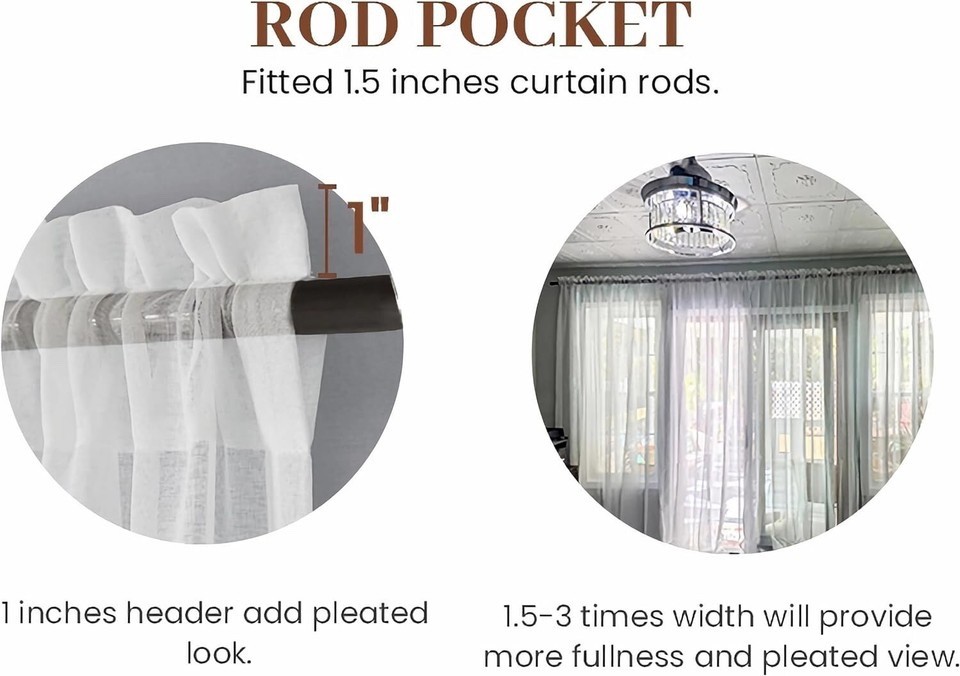 DREAM CASA Solid Sheer Curtains Draperies White 2 Panels 100″ W x 84″ L