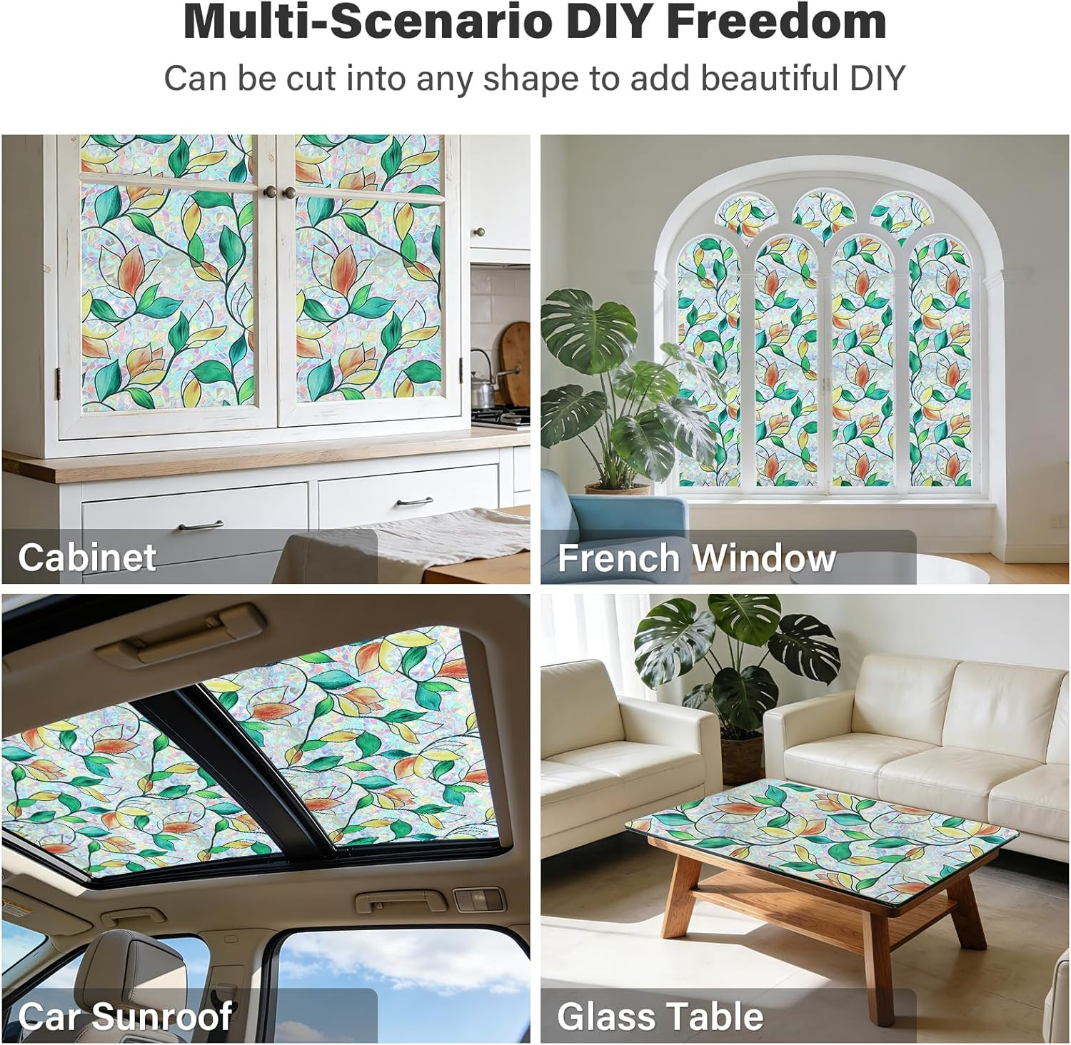 Window Privacy Film, Rainbow Stained Glass Window Film, Non-Adhesive Privacy Cov