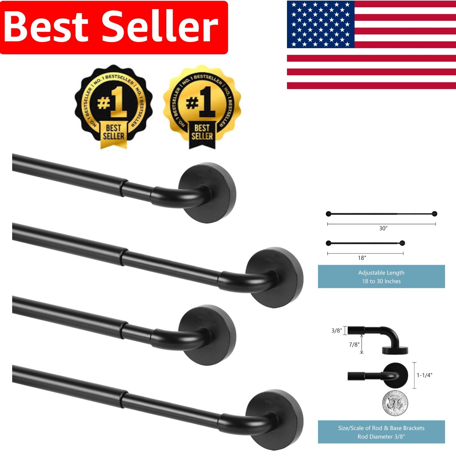 Versatile Adjustable TYRON Magnetic Curtain Rods for Windows & French Doors